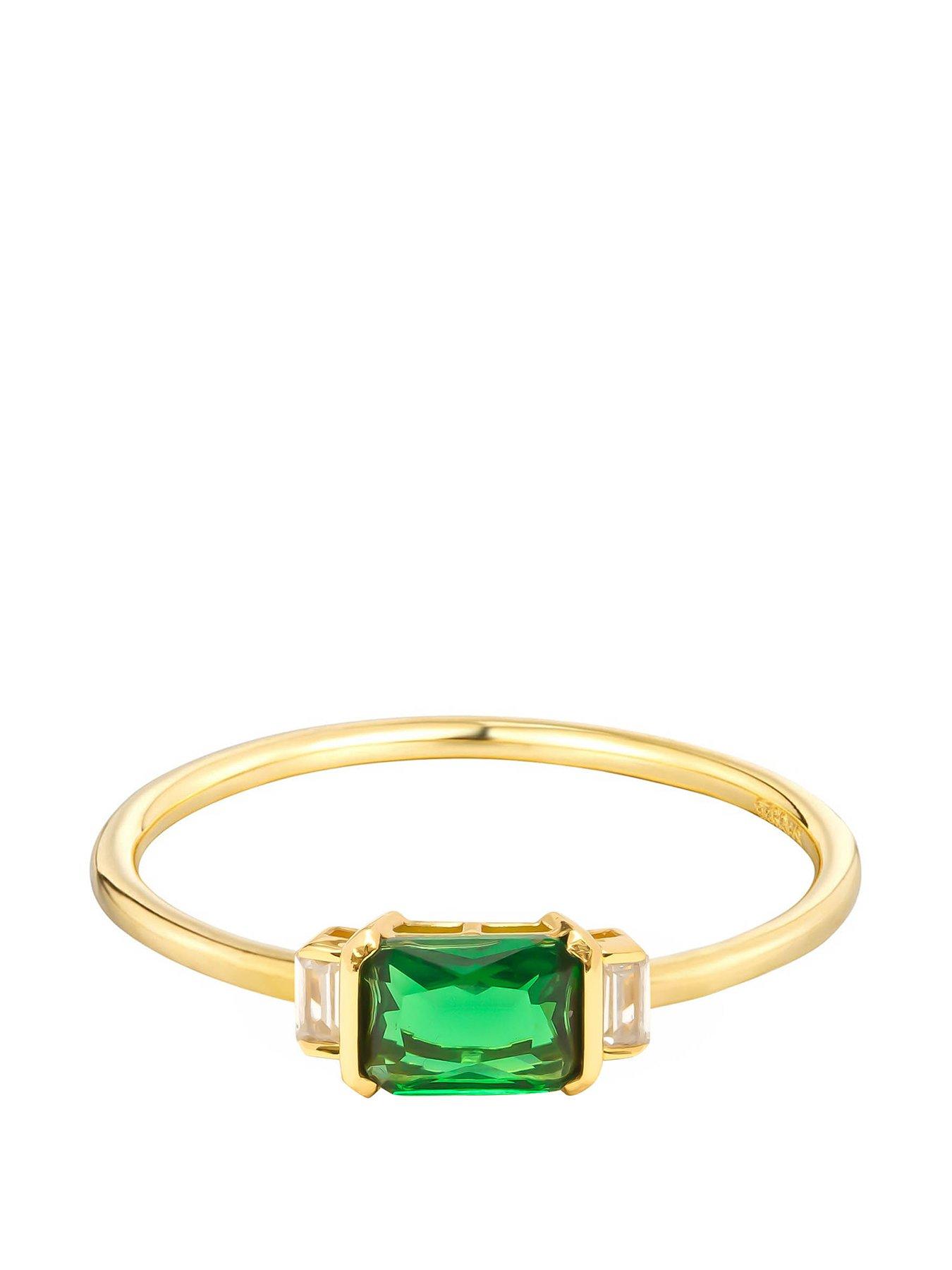  image of the-love-collection-18ct-gold-plated-emerald-baguette-triple-cz-engagement-ring