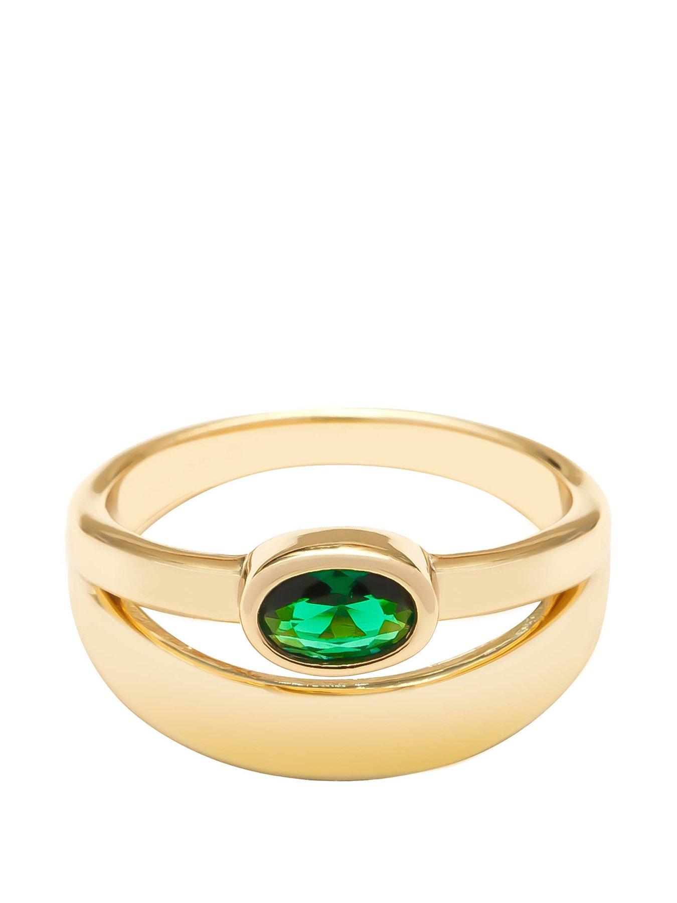 undefined 18ct Gold Plated Emerald & Domed Stacked Look Ring