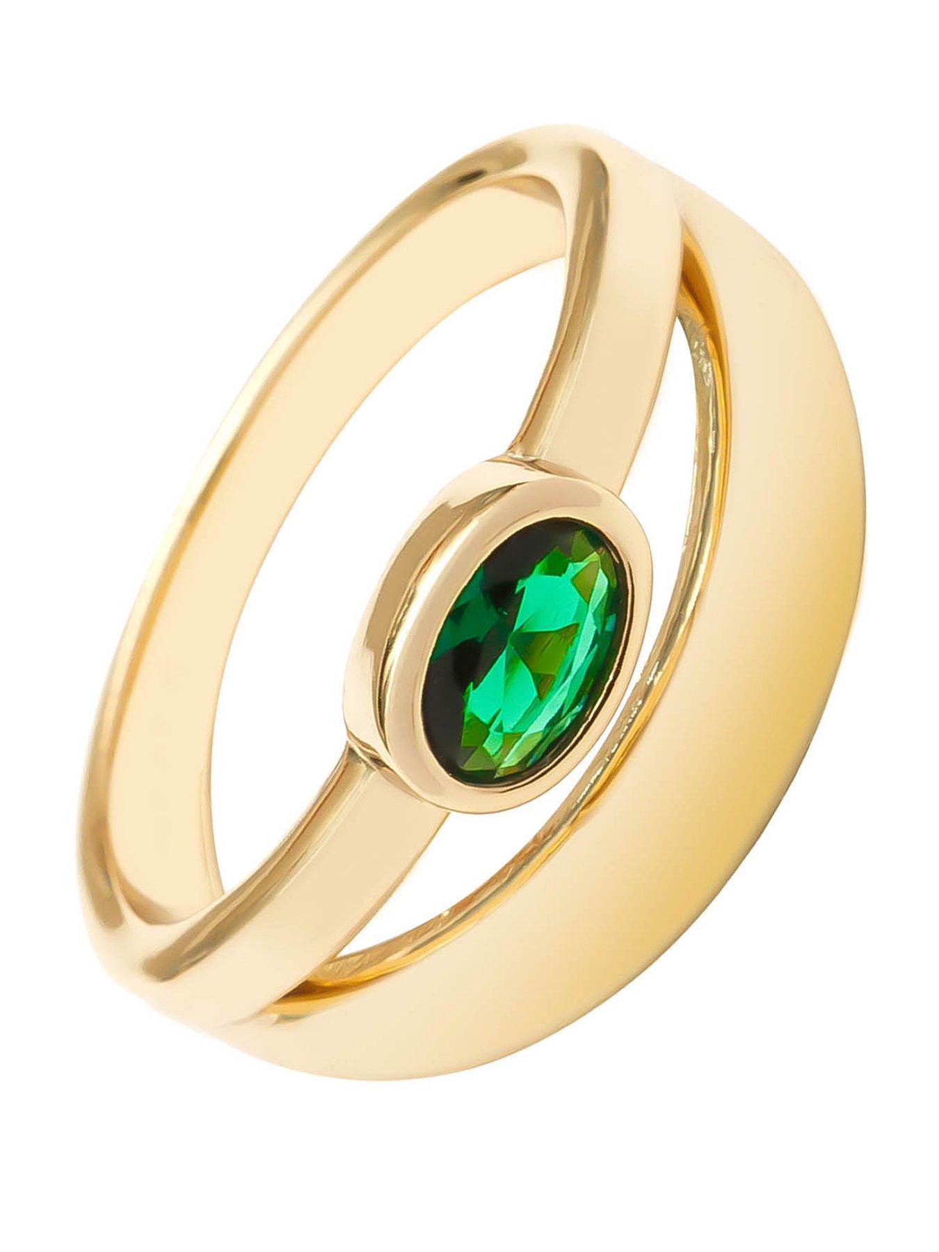 The Love Collection 18ct Gold Plated Emerald & Domed Stacked Look Ring