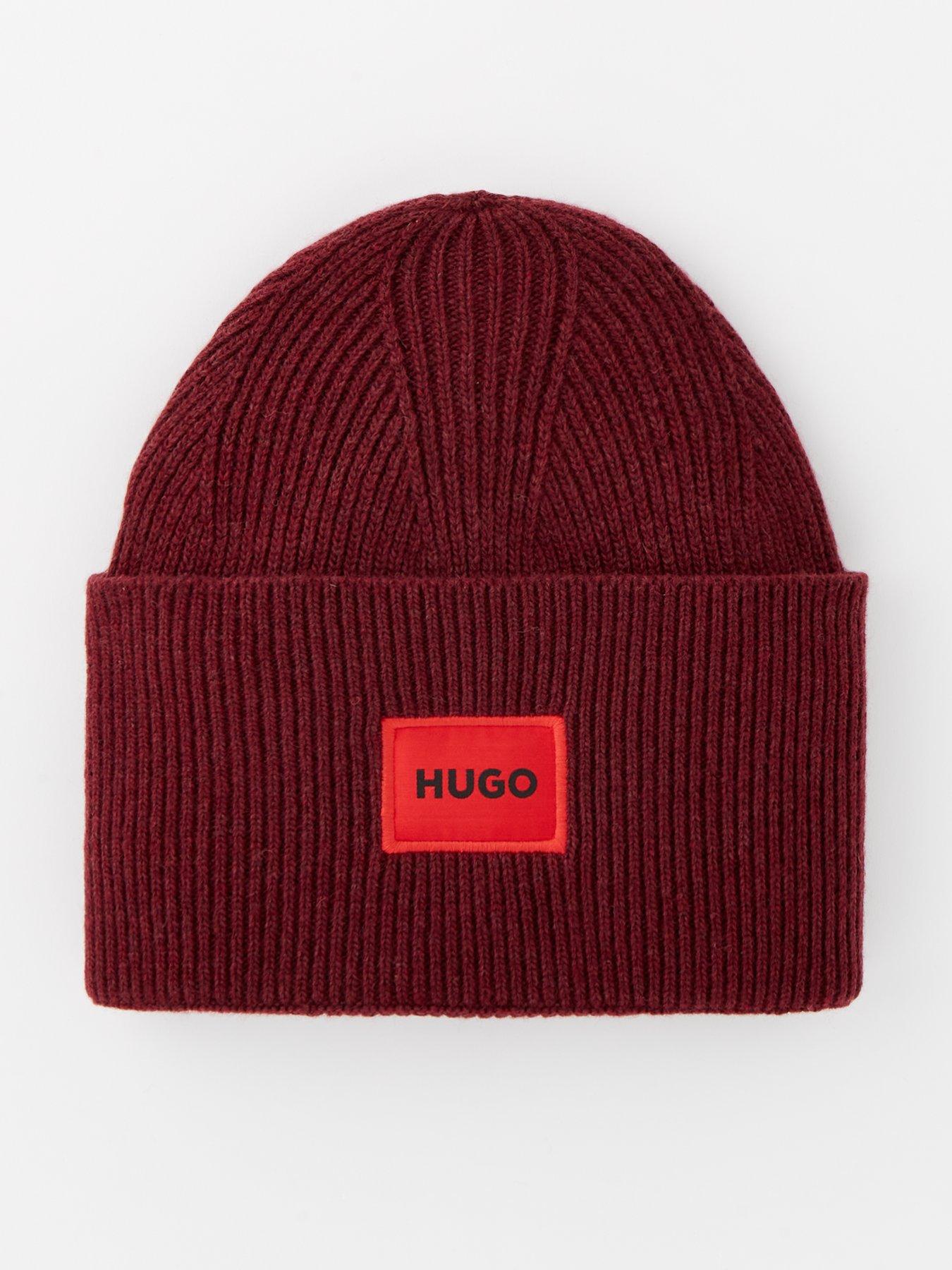  image of hugo-xaff-6-logo-beanie-hat-dark-red