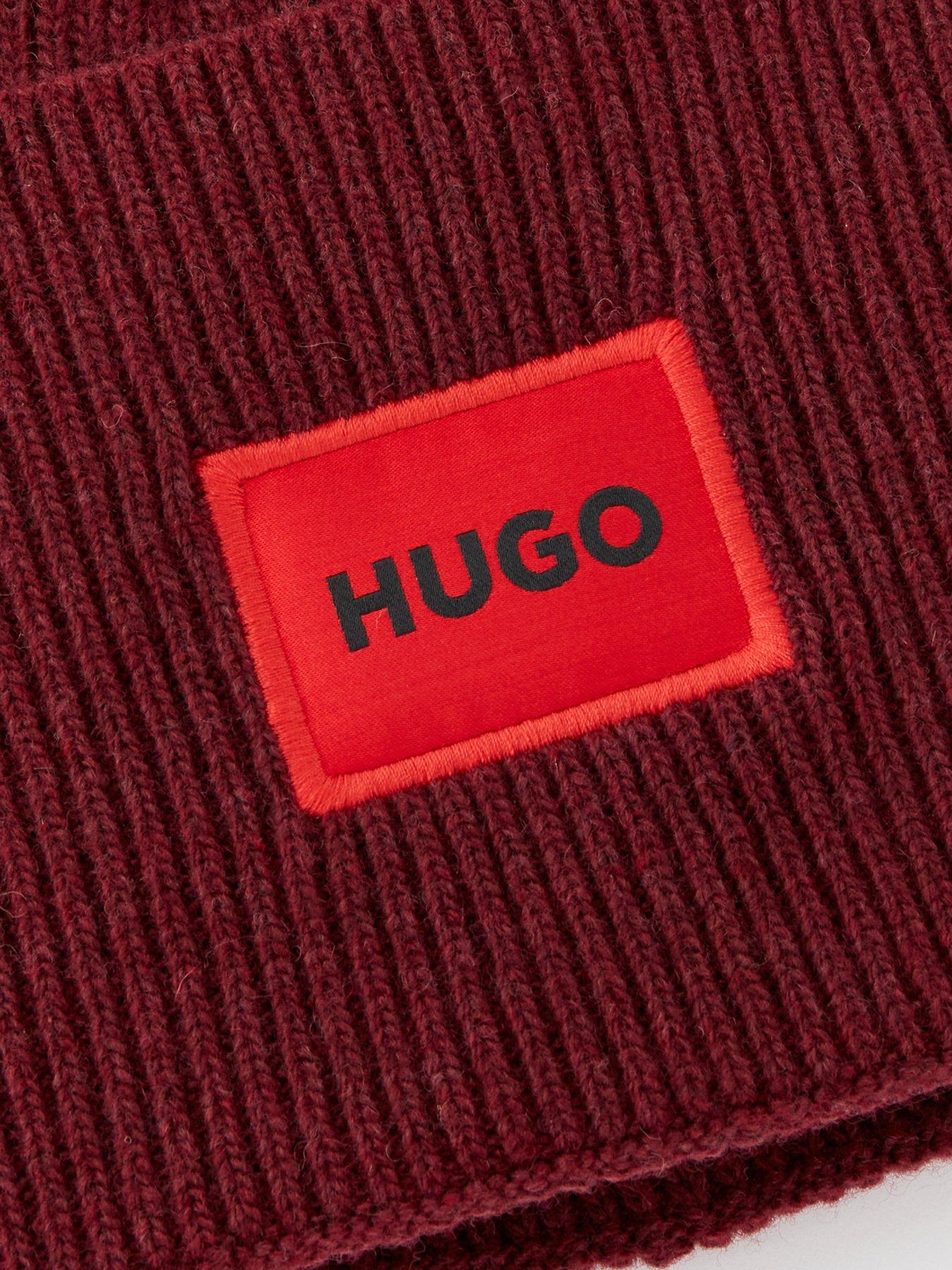  image of hugo-xaff-6-logo-beanie-hat-dark-red