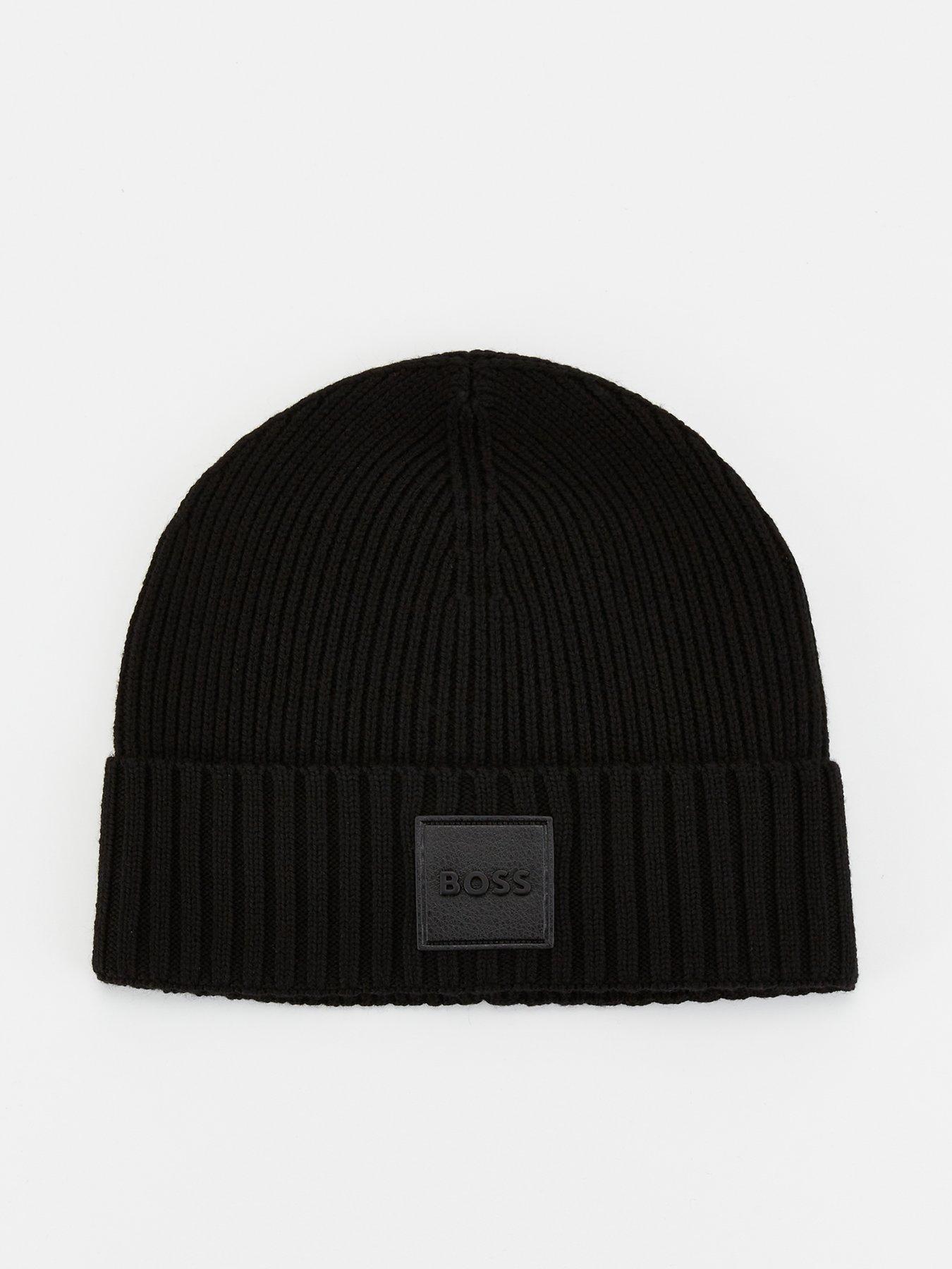 BOSS Flavio Sqaure Nikel Logo Beanie Hat - Black