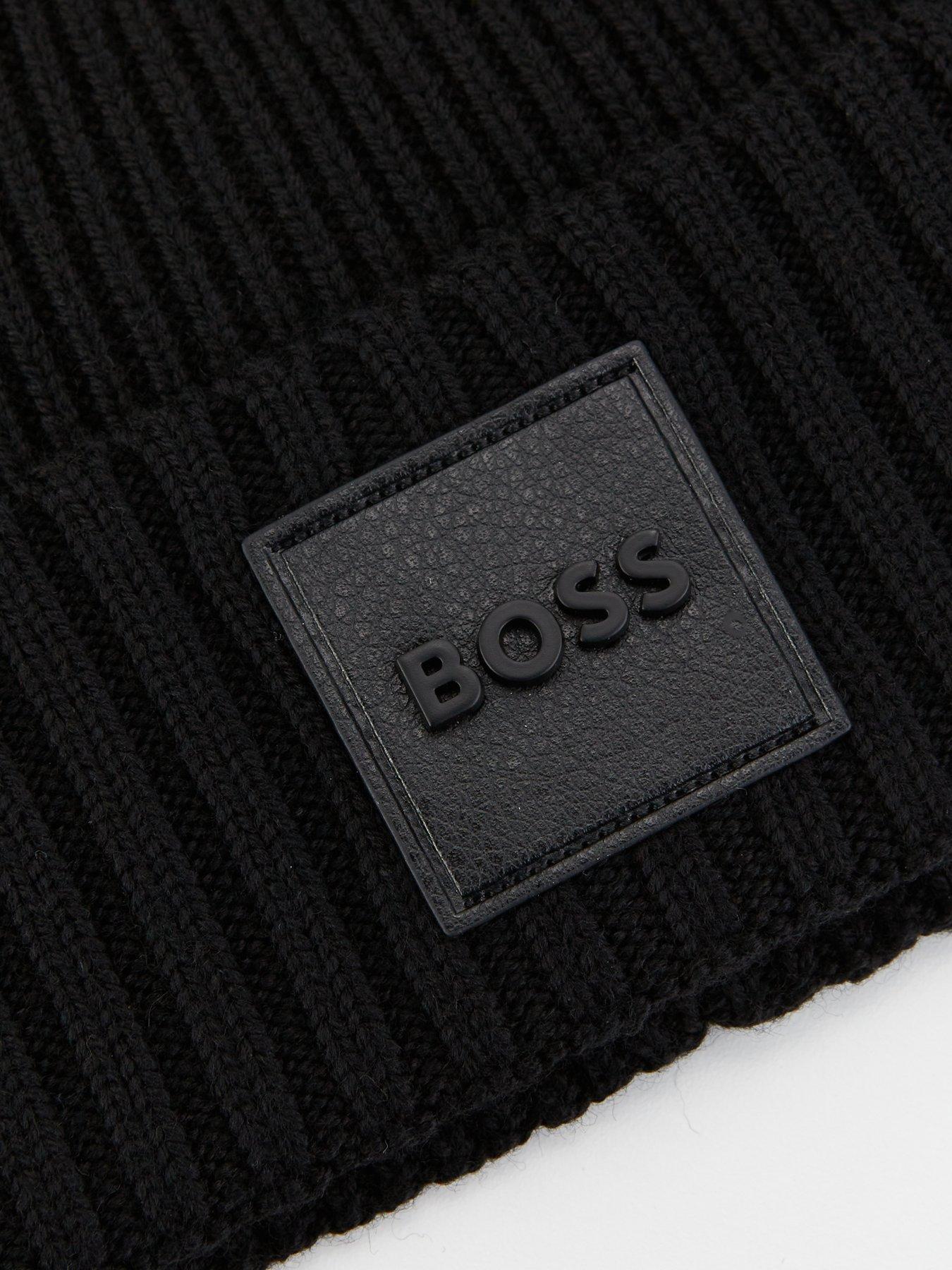  image of boss-flavio-sqaure-nikel-logo-beanie-hat-black