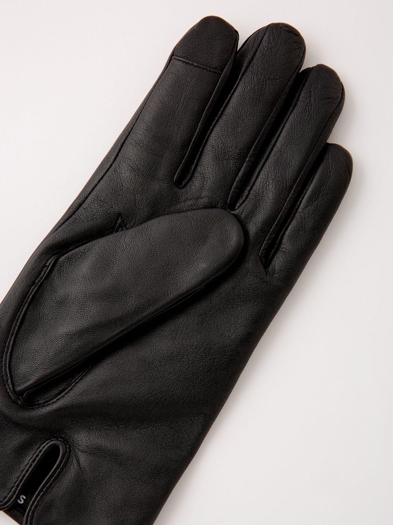 Image 4 of 4 of BOSS Hainz-Me  Logo Leather Gloves - Black
