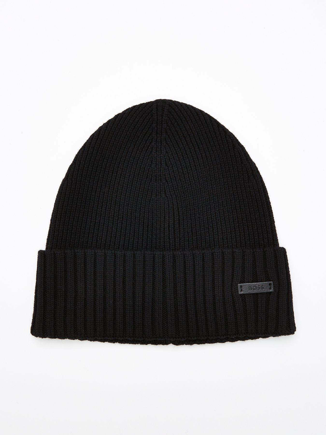 Image 1 of 4 of BOSS Fati Leather Tab Logo Beanie Hat - Black