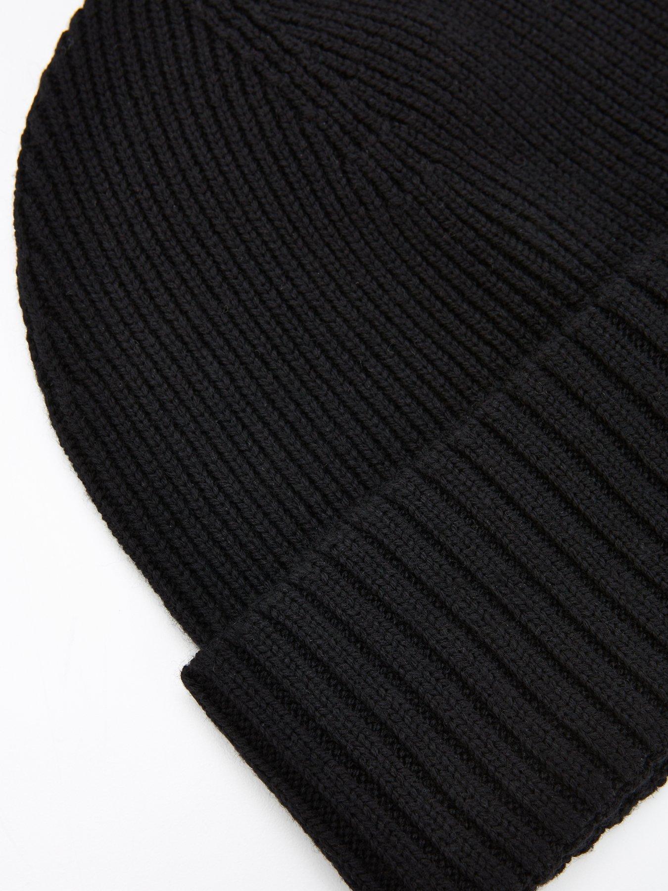 Image 4 of 4 of BOSS Fati Leather Tab Logo Beanie Hat - Black