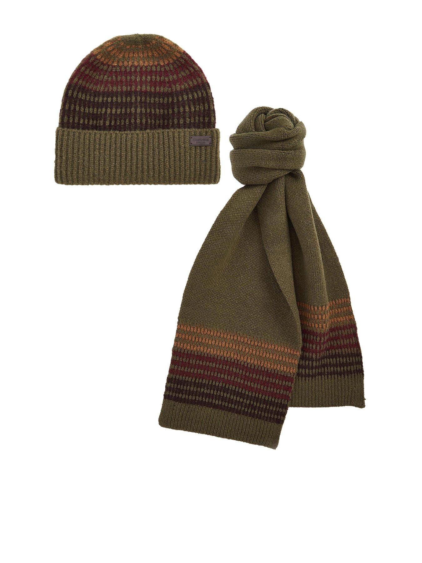 front image of barbour-branton-beanie-amp-scarf-gift-set-green
