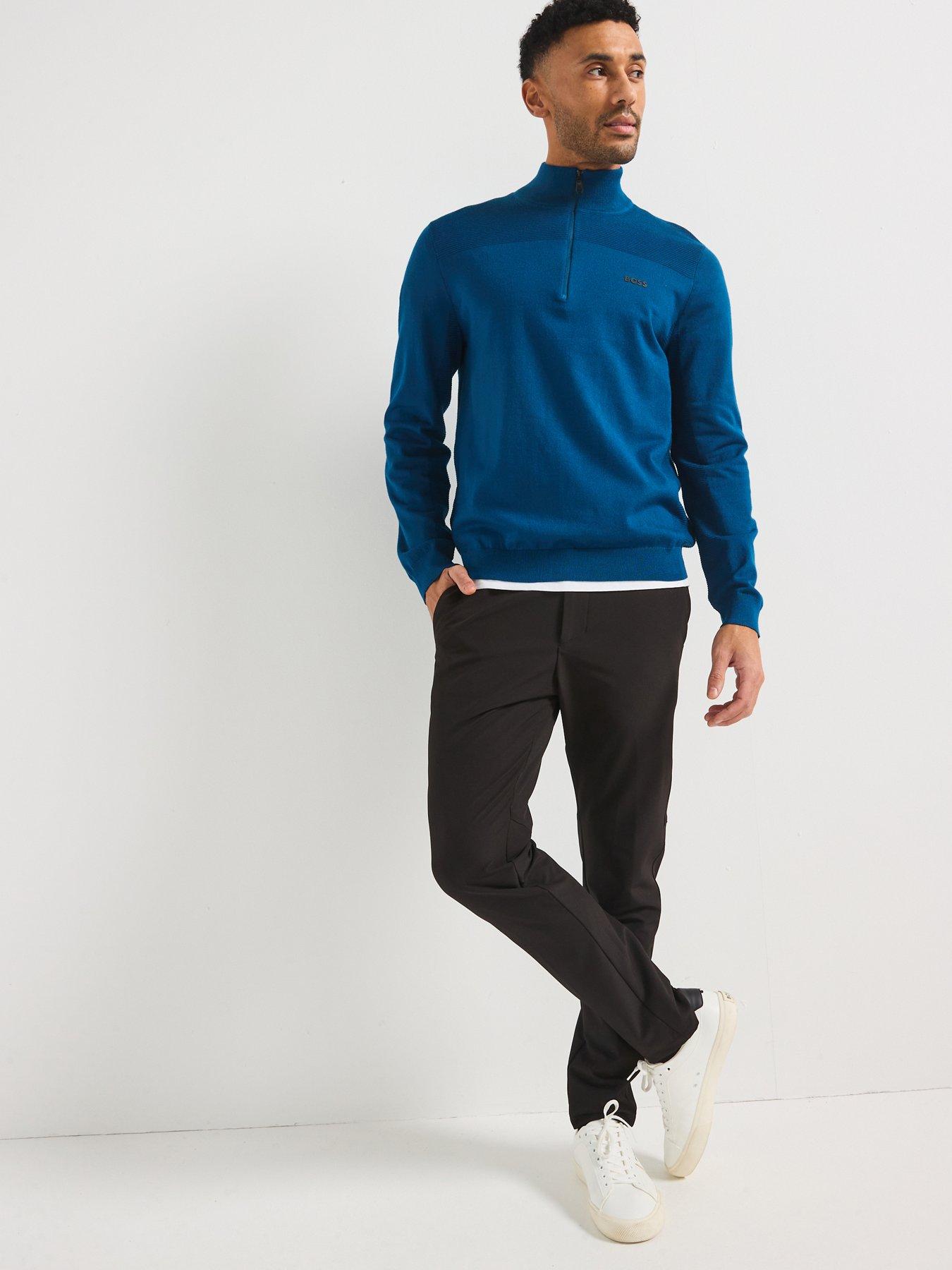  image of boss-momentum-x-merino-14-zip-knitted-jumper-blue