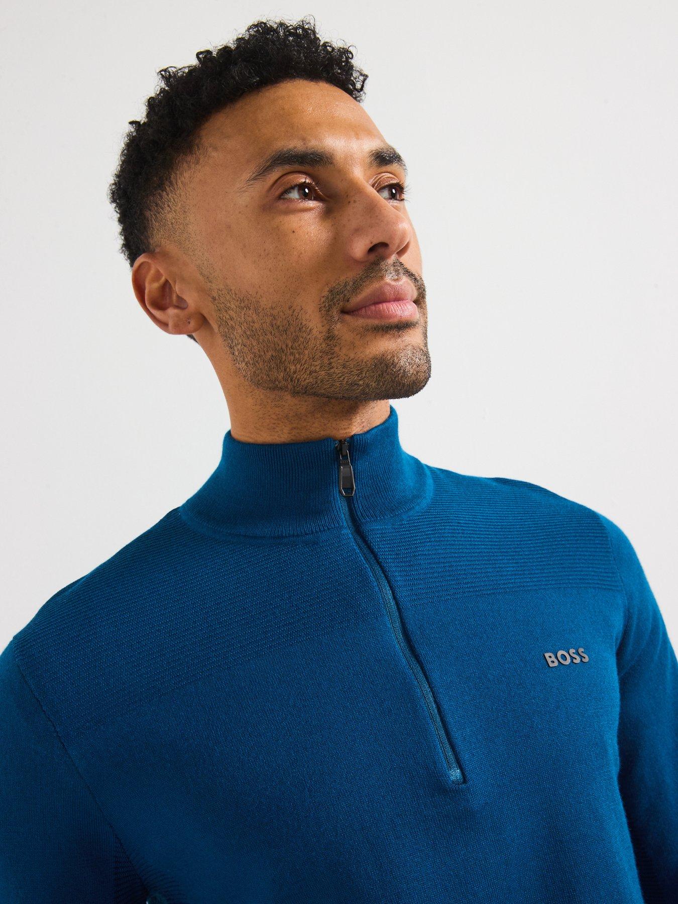 image of boss-momentum-x-merino-14-zip-knitted-jumper-blue