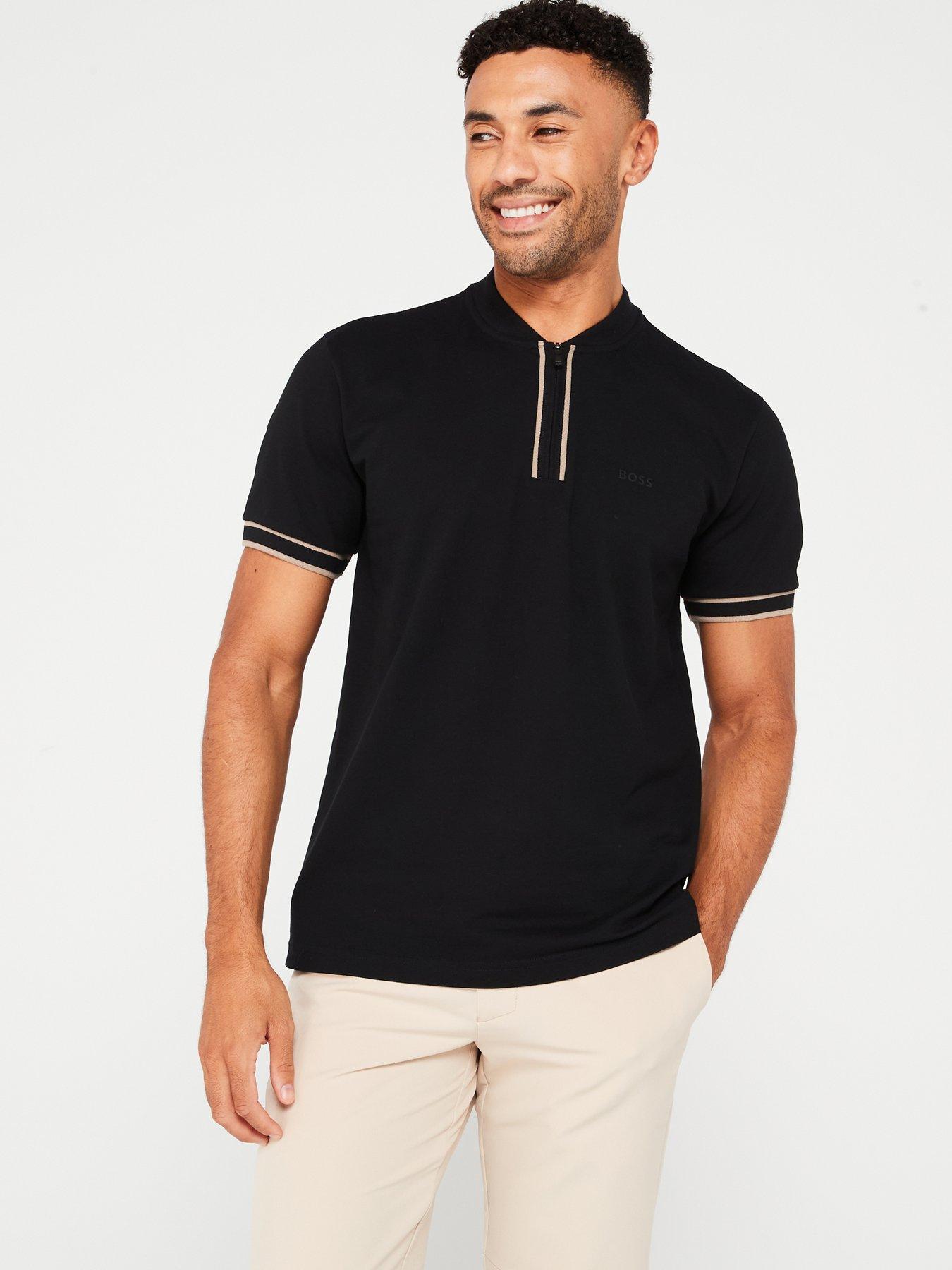 Image 4 of 5 of BOSS Pariq Regular Fit Baseball Collar Zip Polo Shirt - Black