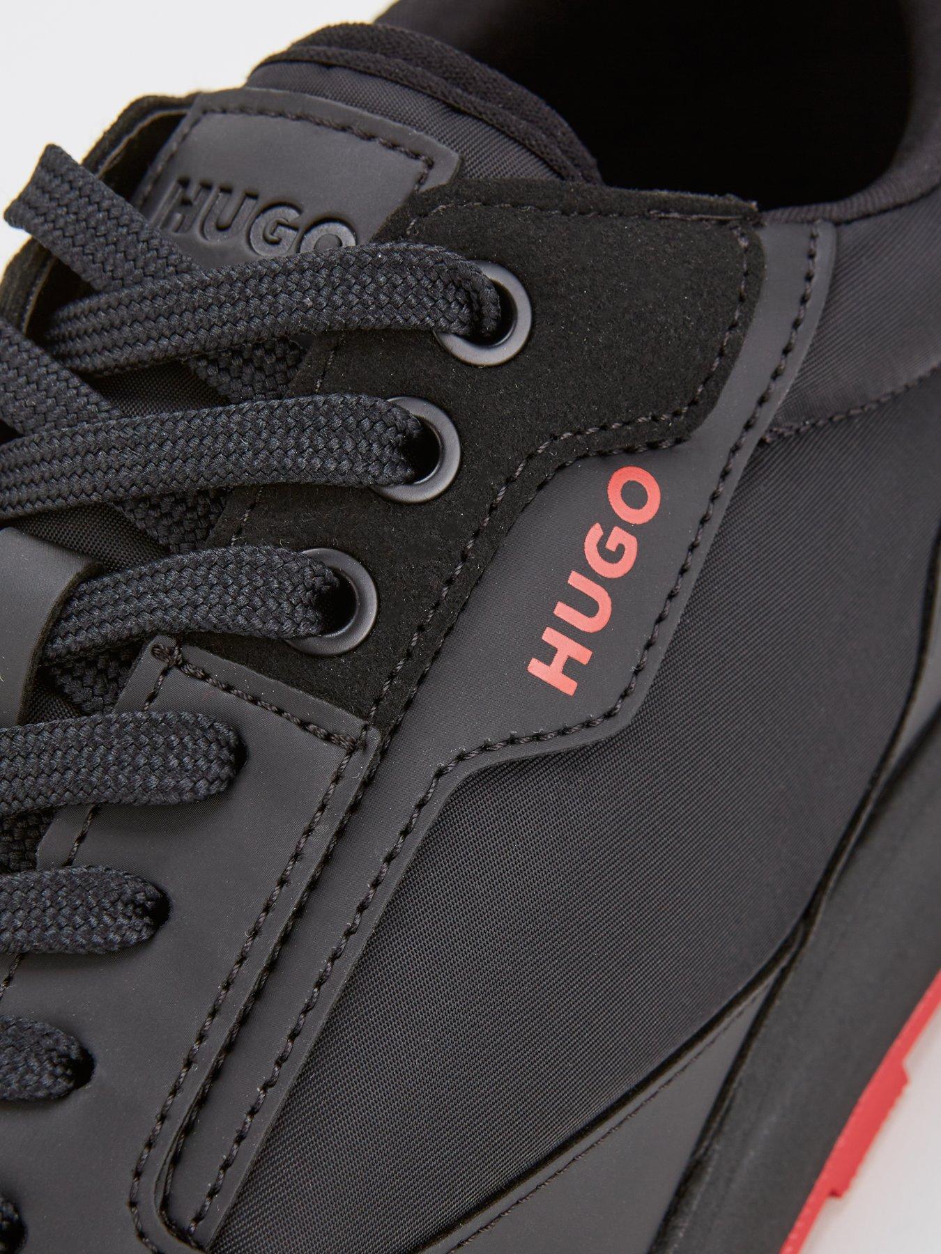  image of hugo-icelin-nylonleather-lace-runner-blackred