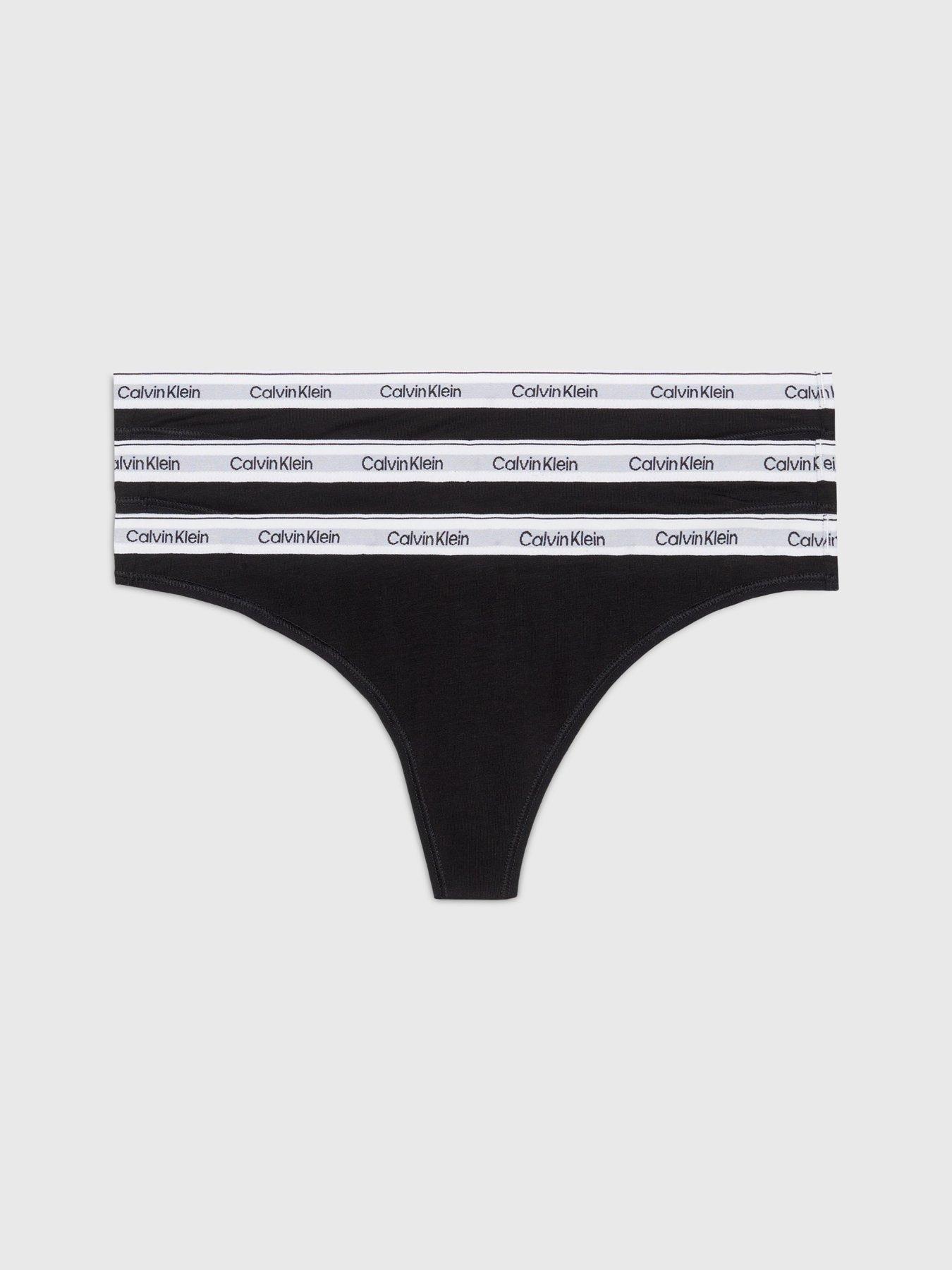 Image 1 of 4 of Calvin Klein Womens 3 Pack Icon Logo Waistband Thongs - Black