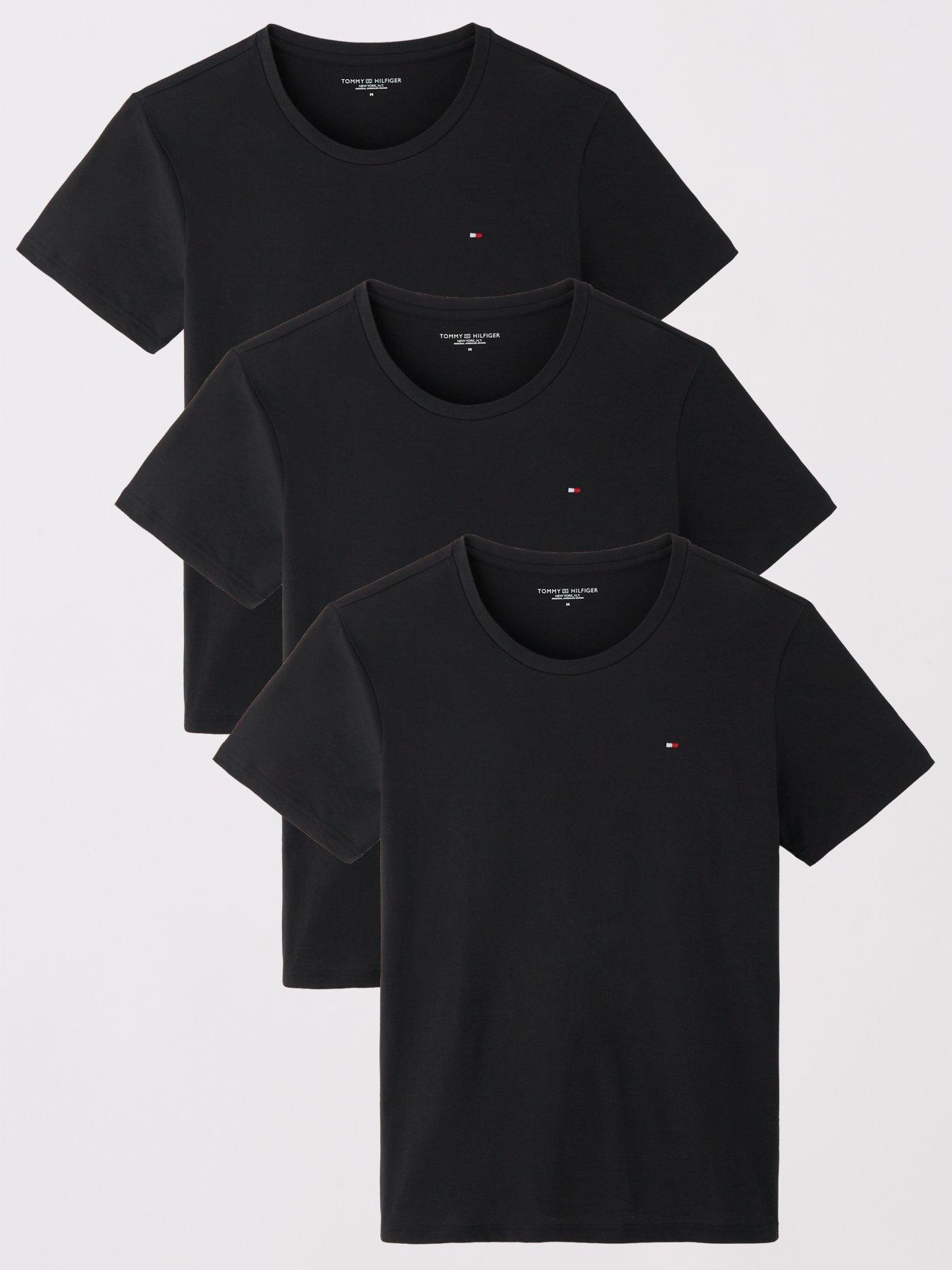 Tommy Hilfiger Left Chest Flag Logo 3 Pack Loungewear T-Shirt - Black