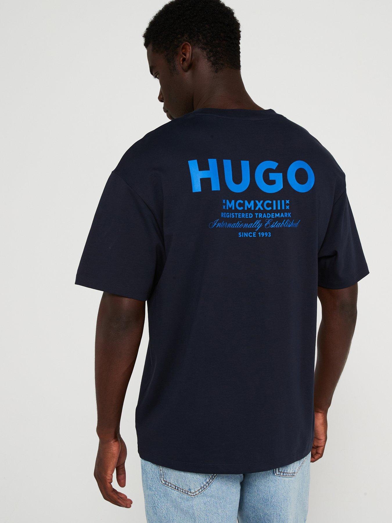  image of hugo-blue-nalono-loose-fit-international-logo-t-shirt--dark-blue