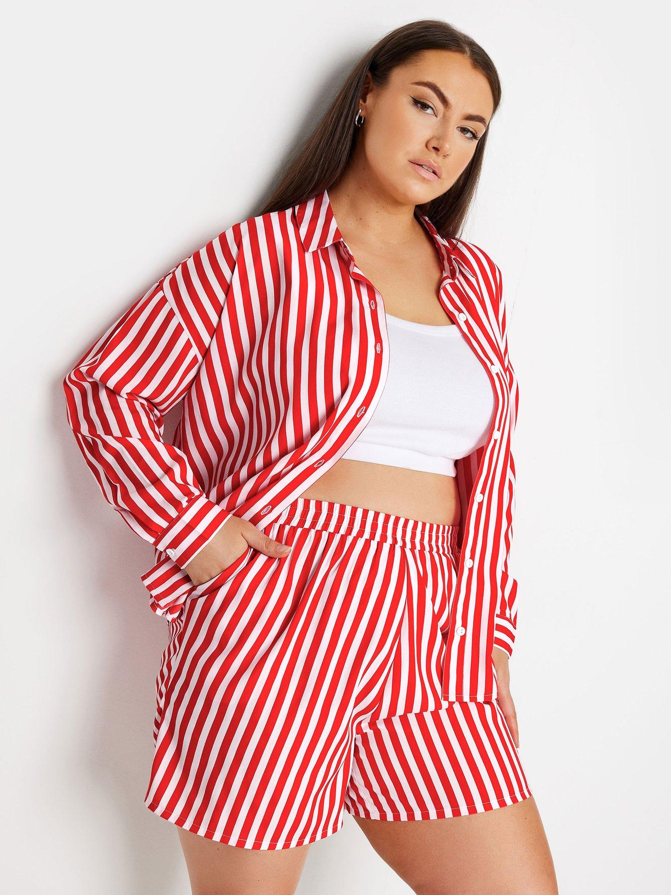 undefined Stripe Co-ord Short Red