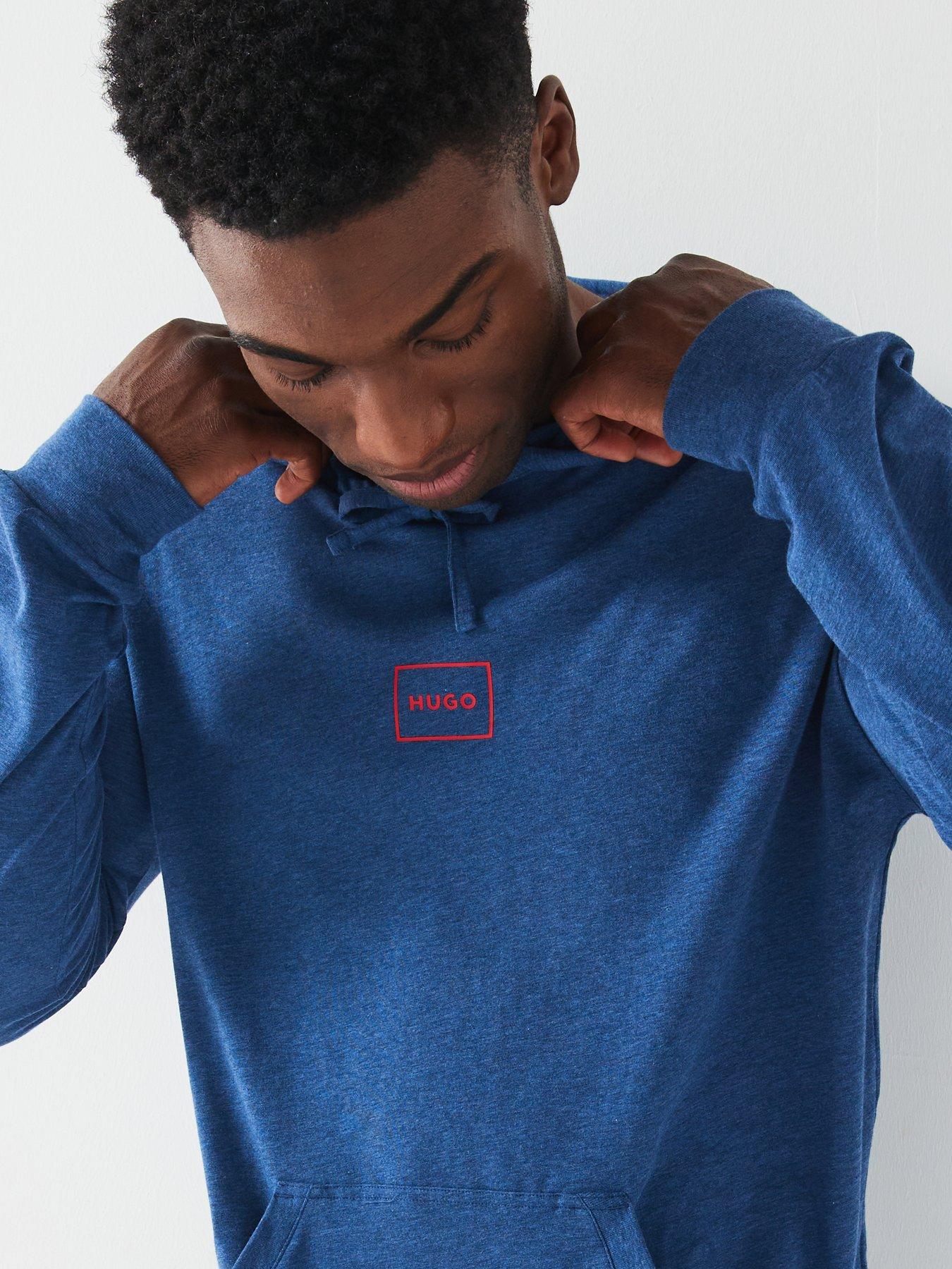  image of hugo-laze-hoodie-relaxed-fit-loungewear-hoodie-blue