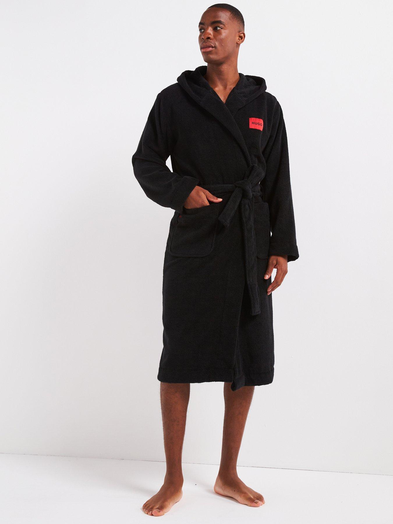 HUGO Terry Hooded Robe - Black