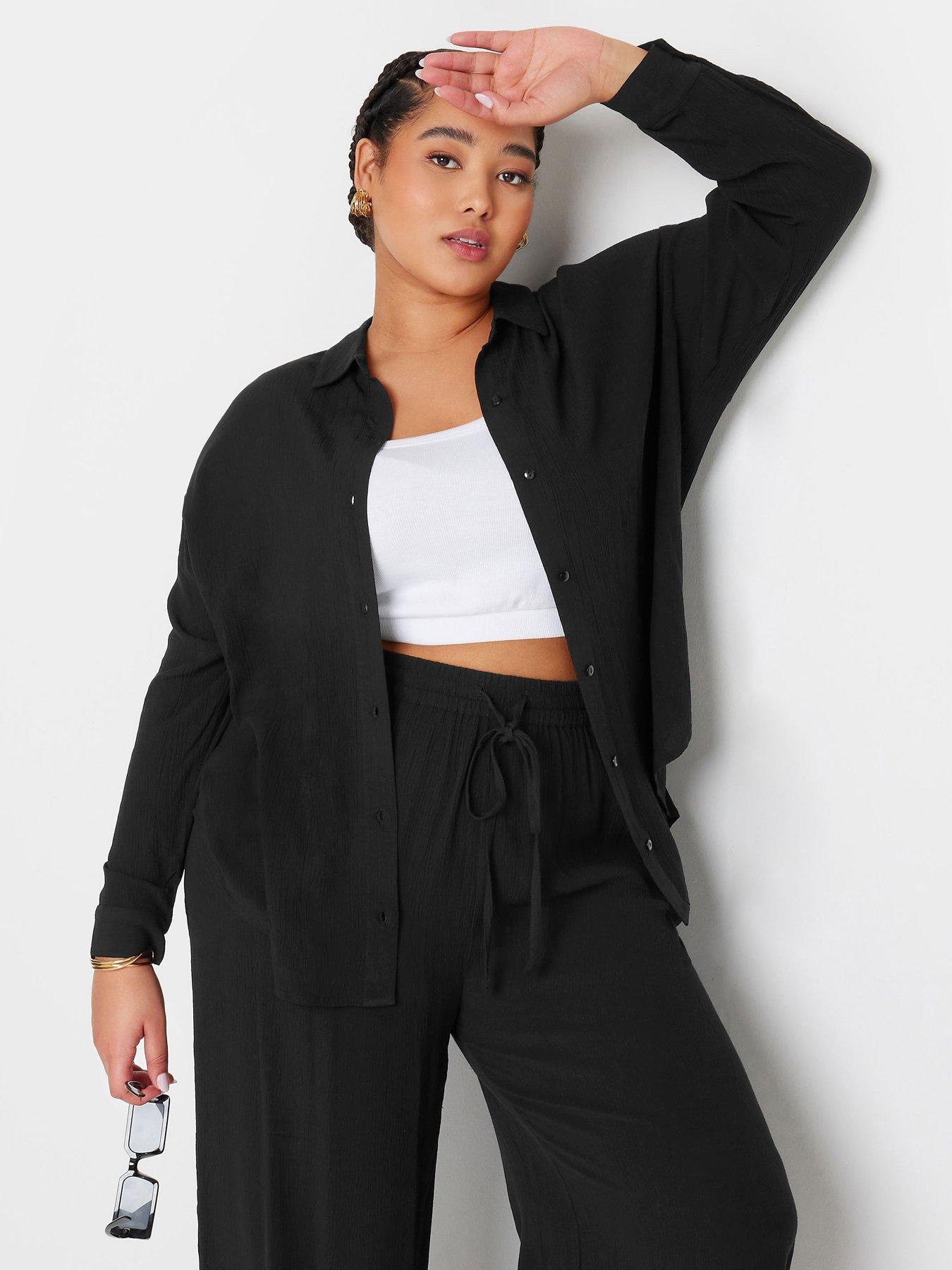 undefined Crinkle Long Sleeve Shirt - Black