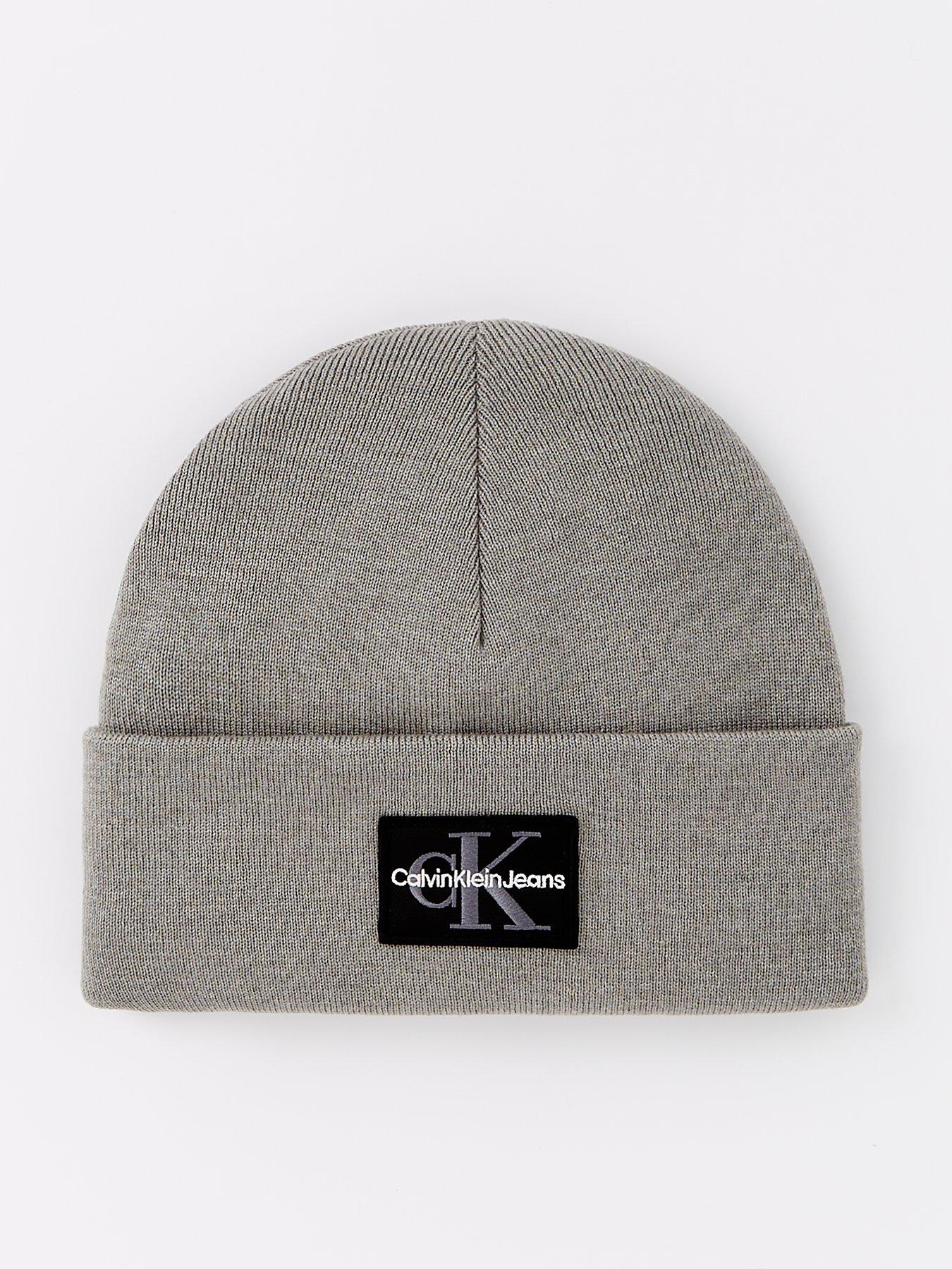 Image 1 of 4 of Calvin Klein Jeans Mono Logo Patch Beanie Hat - Grey