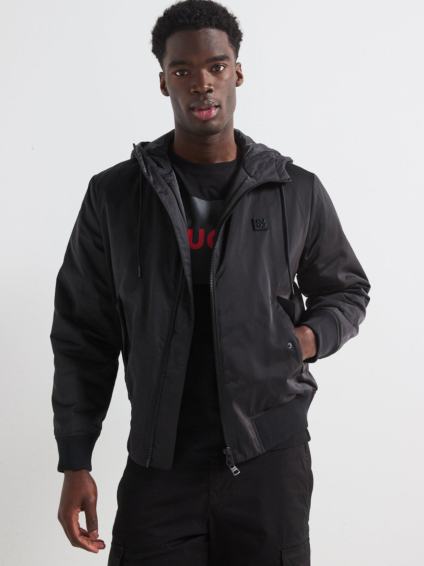  image of hugo-bernando2441-hooded-bomber-jacket-black