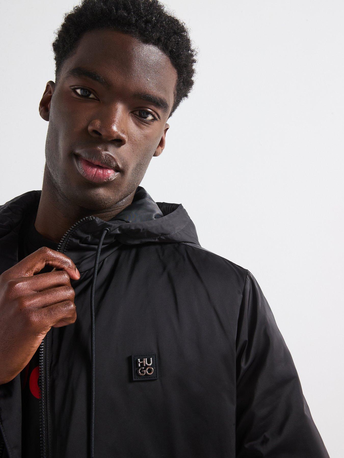  image of hugo-bernando2441-hooded-bomber-jacket-black