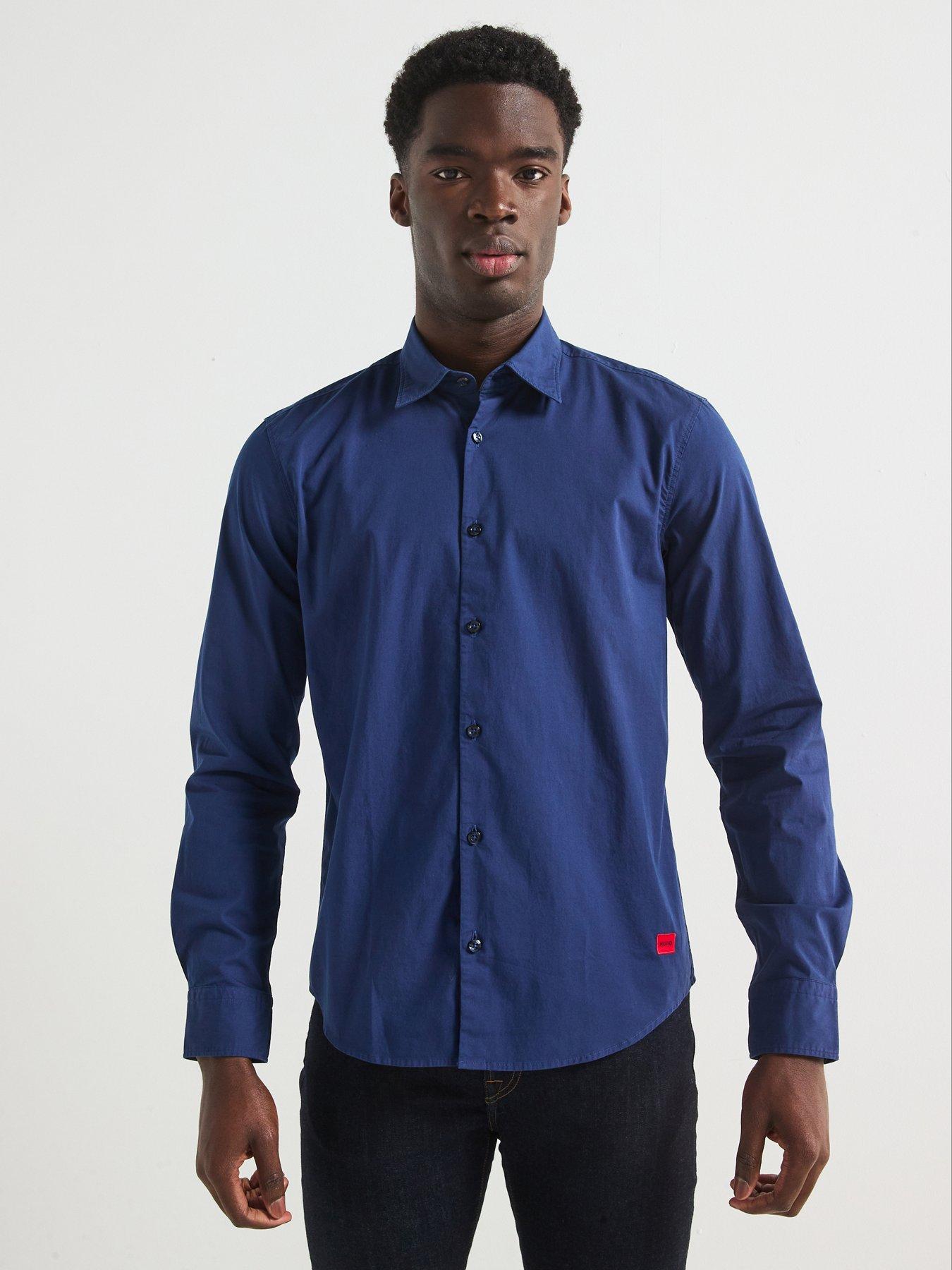  image of hugo-ermo-patch-logo-long-sleeve-shirt-dark-blue