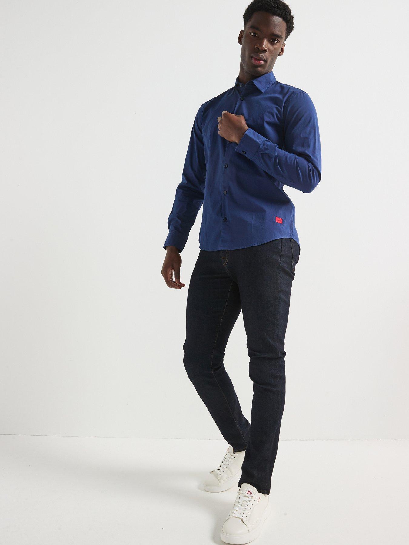  image of hugo-ermo-patch-logo-long-sleeve-shirt-dark-blue