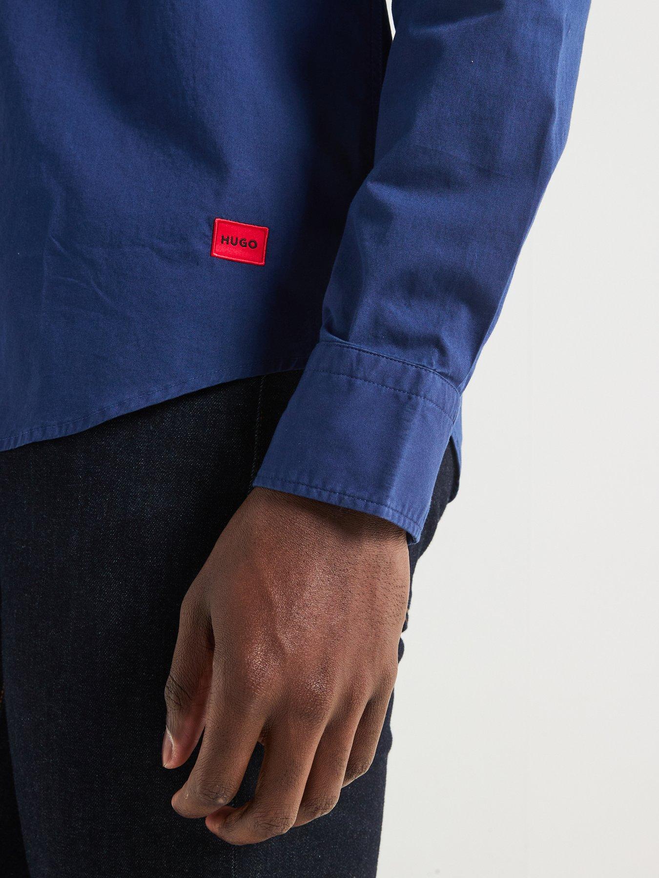  image of hugo-ermo-patch-logo-long-sleeve-shirt-dark-blue
