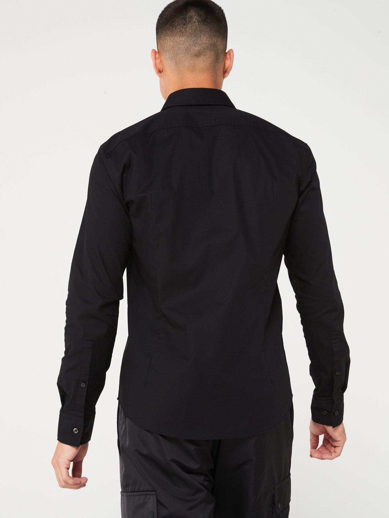  image of hugo-ermo-stacked-nickel-logo-slim-fit-long-sleeve-shirt-black