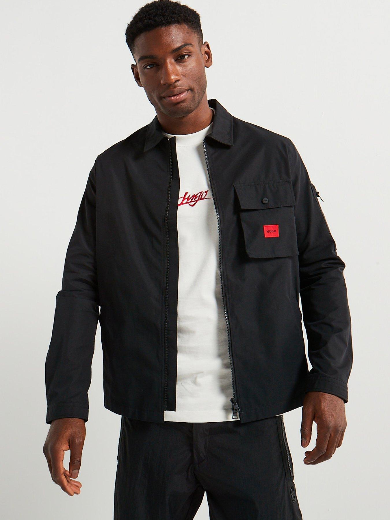 HUGO Emmond Patch Pocket Logo Regular Fit Zit Thru Overshirt - Black