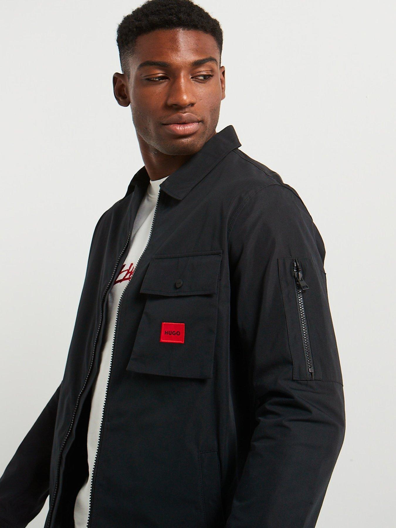  image of hugo-emmond-patch-pocket-logo-regular-fit-zit-thru-overshirt-black