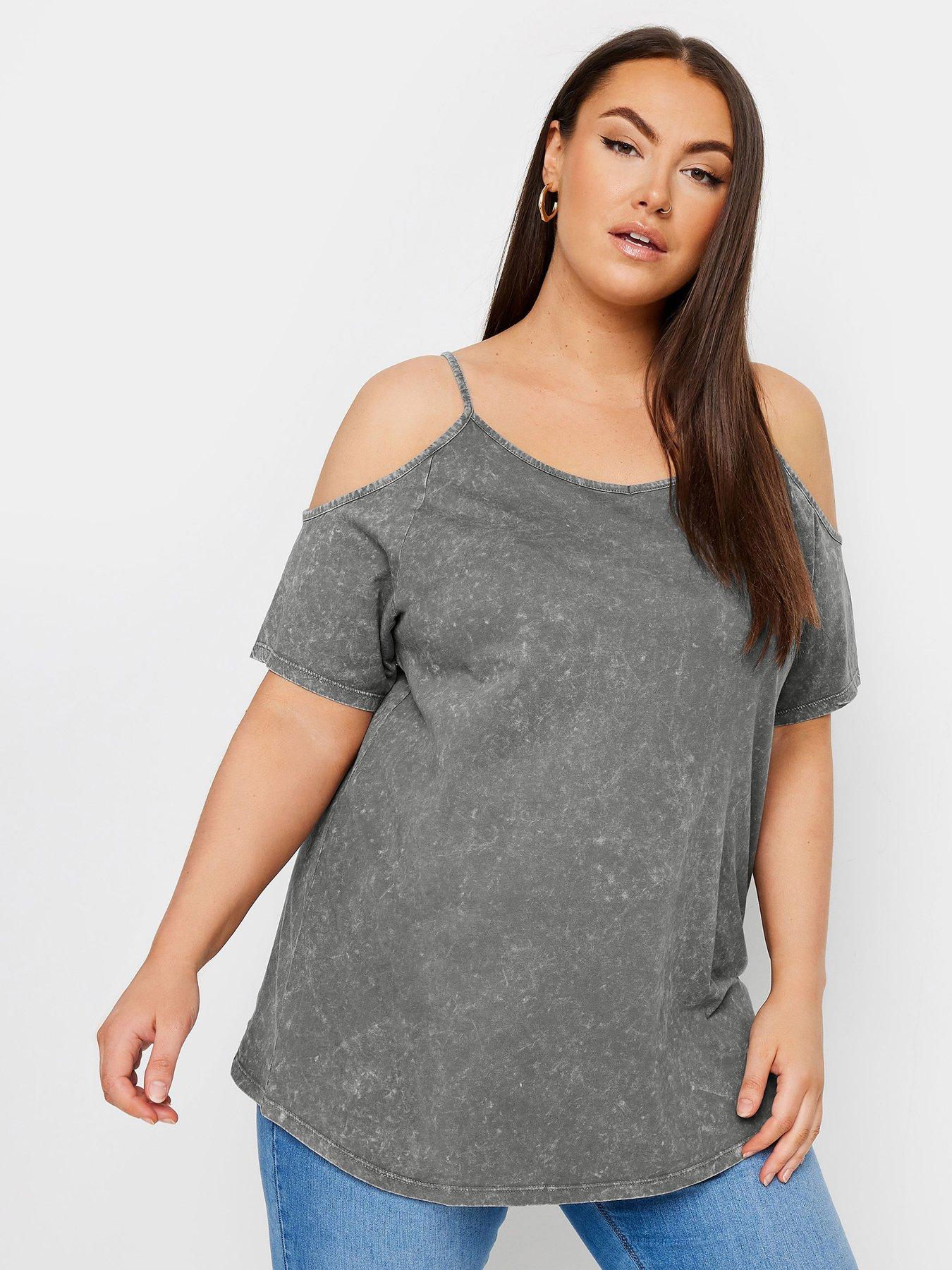undefined Curve Strappy Cold Shoulder Top - Grey