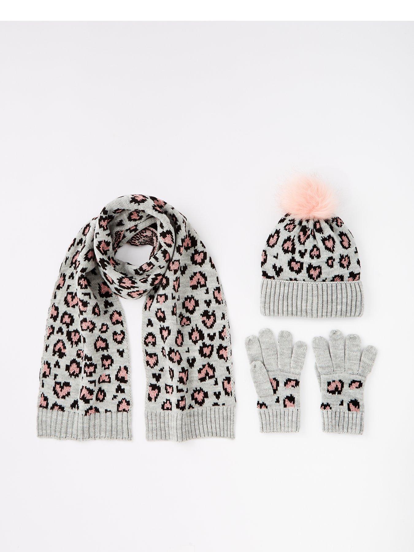 undefined Girls 3 Piece Leopard Hat, Scarf,glove Set