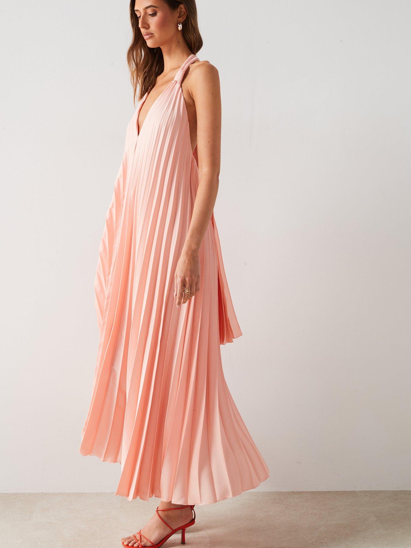 mango pink pleated dress $140 MNG By MANGO Pink Blush Pleated Chiffon Belted Cocktail Dress ~ 6  M3020