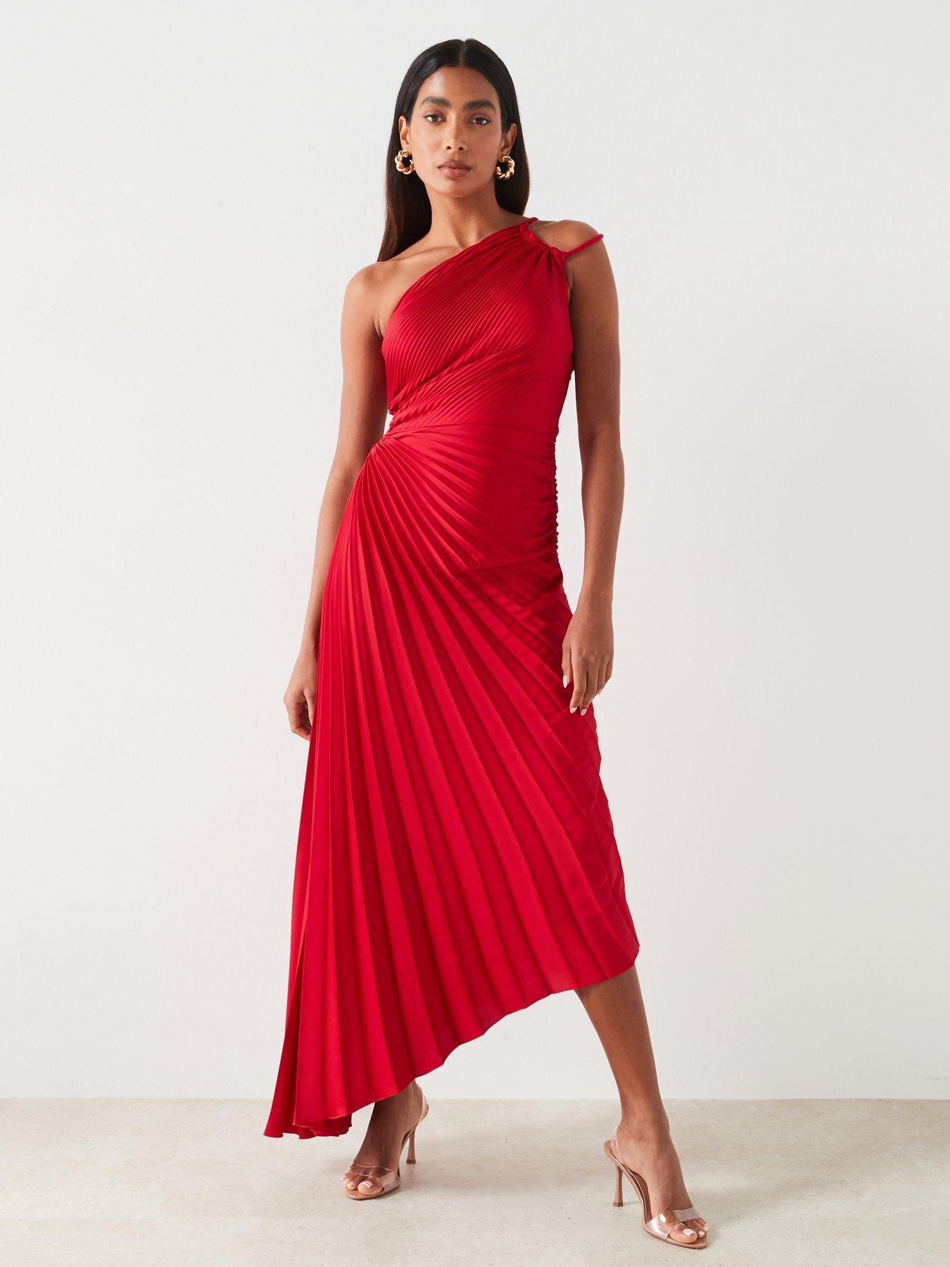 undefined Asymmetrical Pleated Maxi Dress - Red