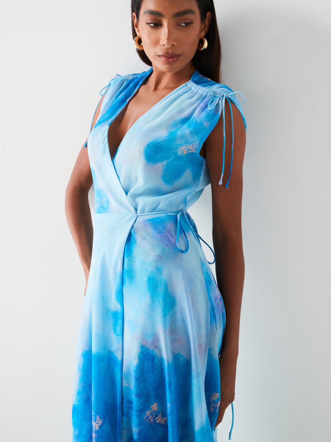 floral blue wrap dress Vintage Inspired Classic Red Wrap Dress + Floral Print main image 0