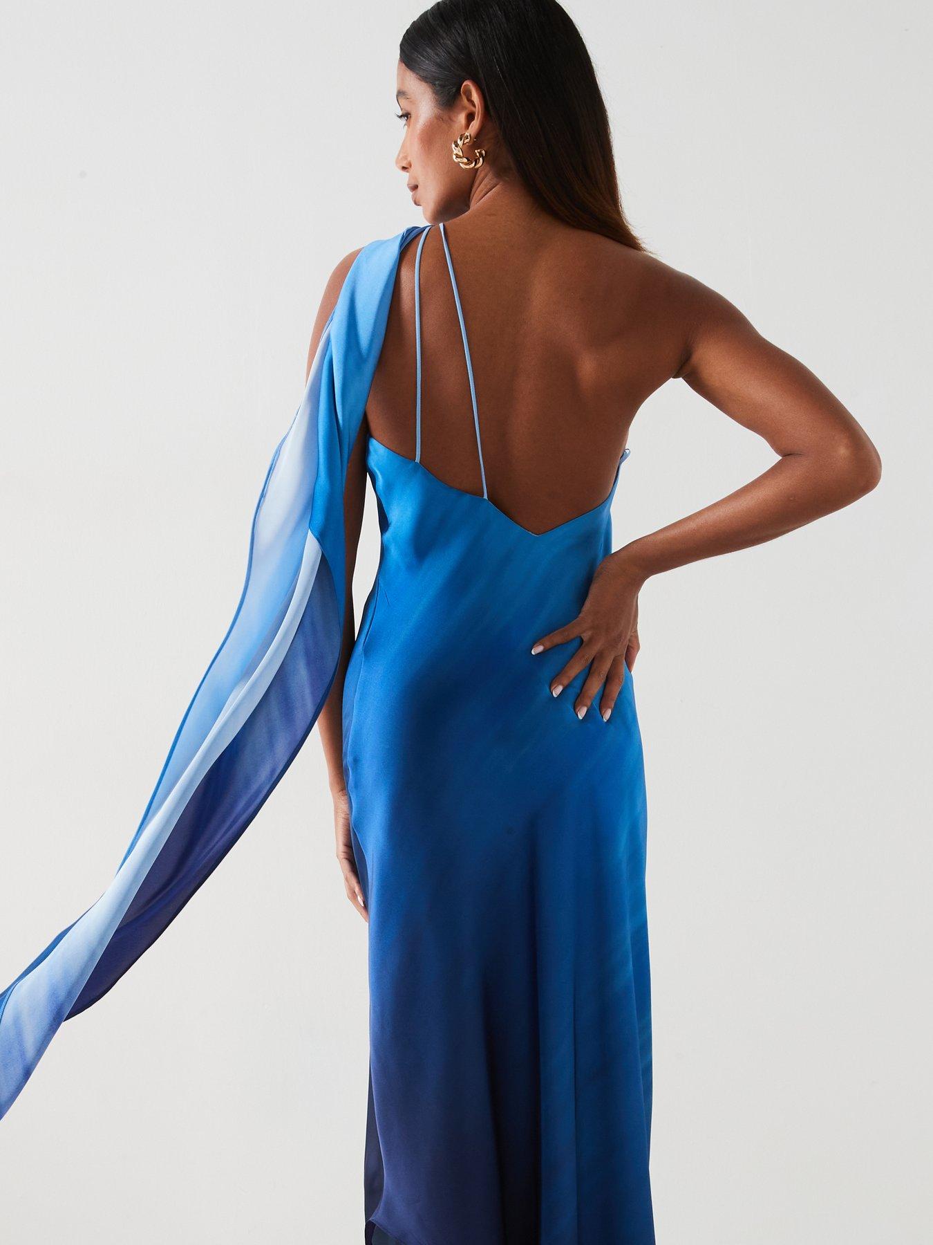 blue poplin dress Royal Blue Cotton Poplin A-Line Deep Neck Maxi Tier Dress 44