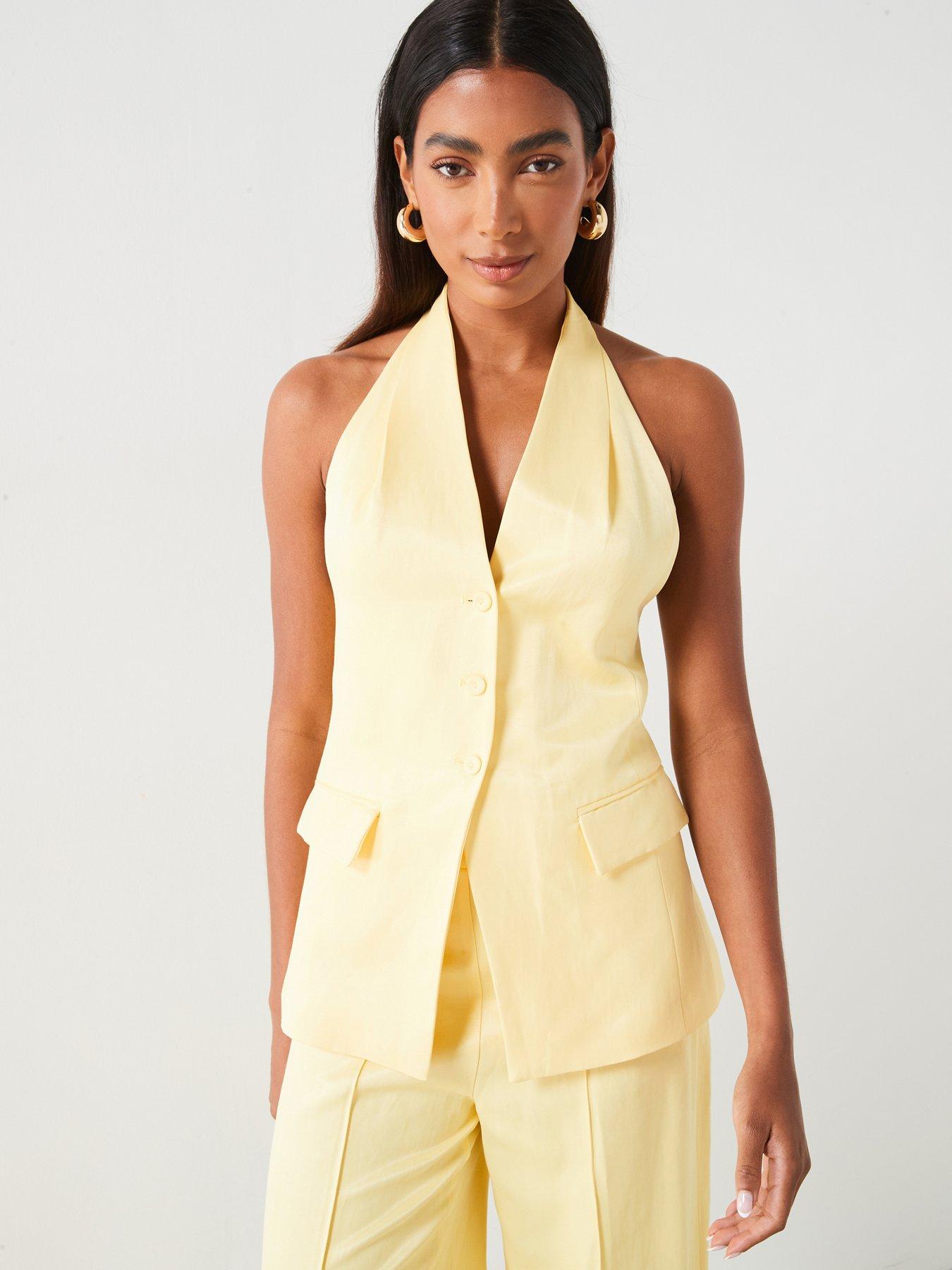  image of mango-halternbspneck-button-frontnbspwaistcoat-yellow
