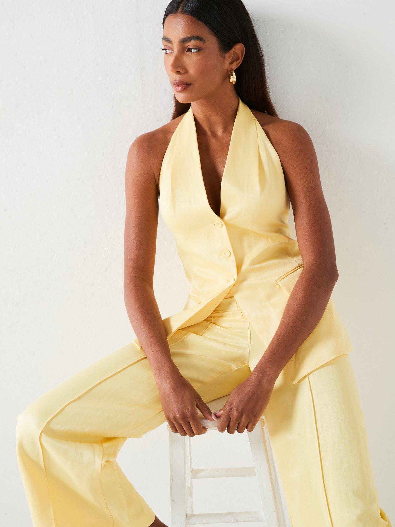  image of mango-halternbspneck-button-frontnbspwaistcoat-yellow