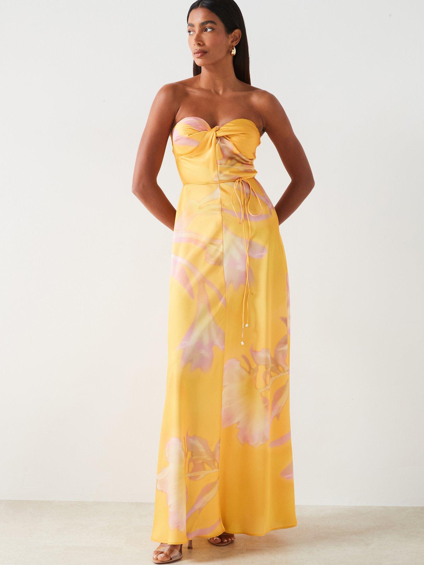 mango yellow satin dress Mango halterneck satin midi dress in yellow