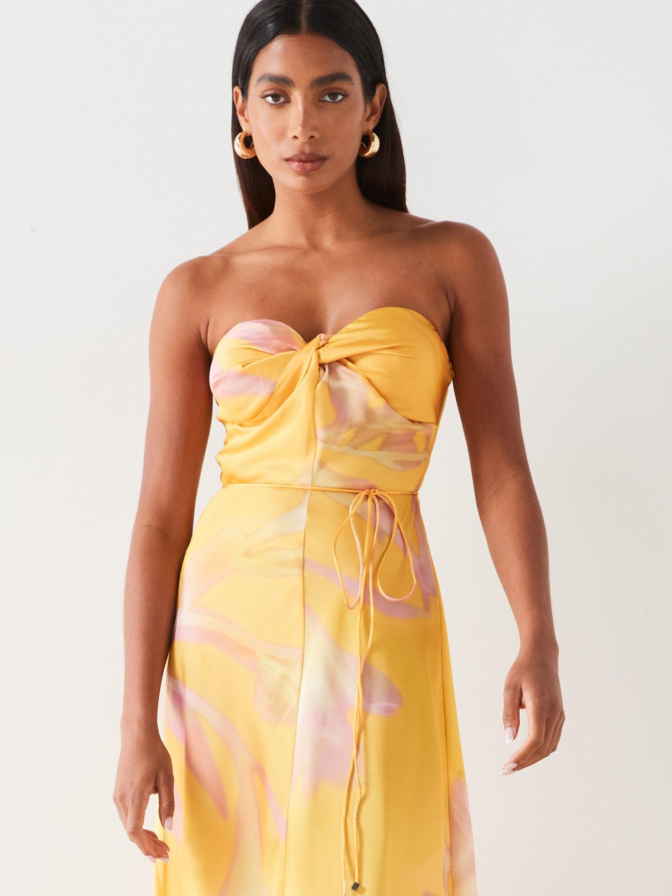 mango printed satin dress yellow Mango Yellow Printed Dress