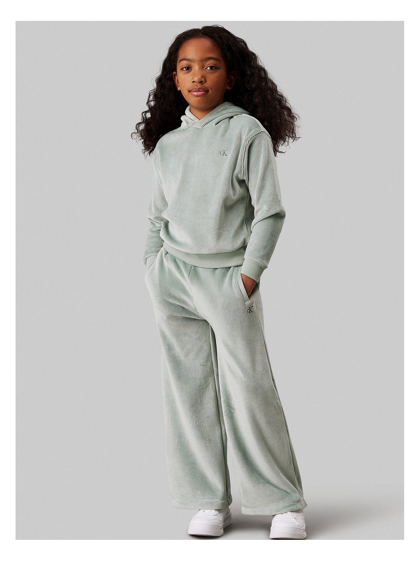 undefined Girls Velvet Ottoman Fleece Hoodie Set - Light Green