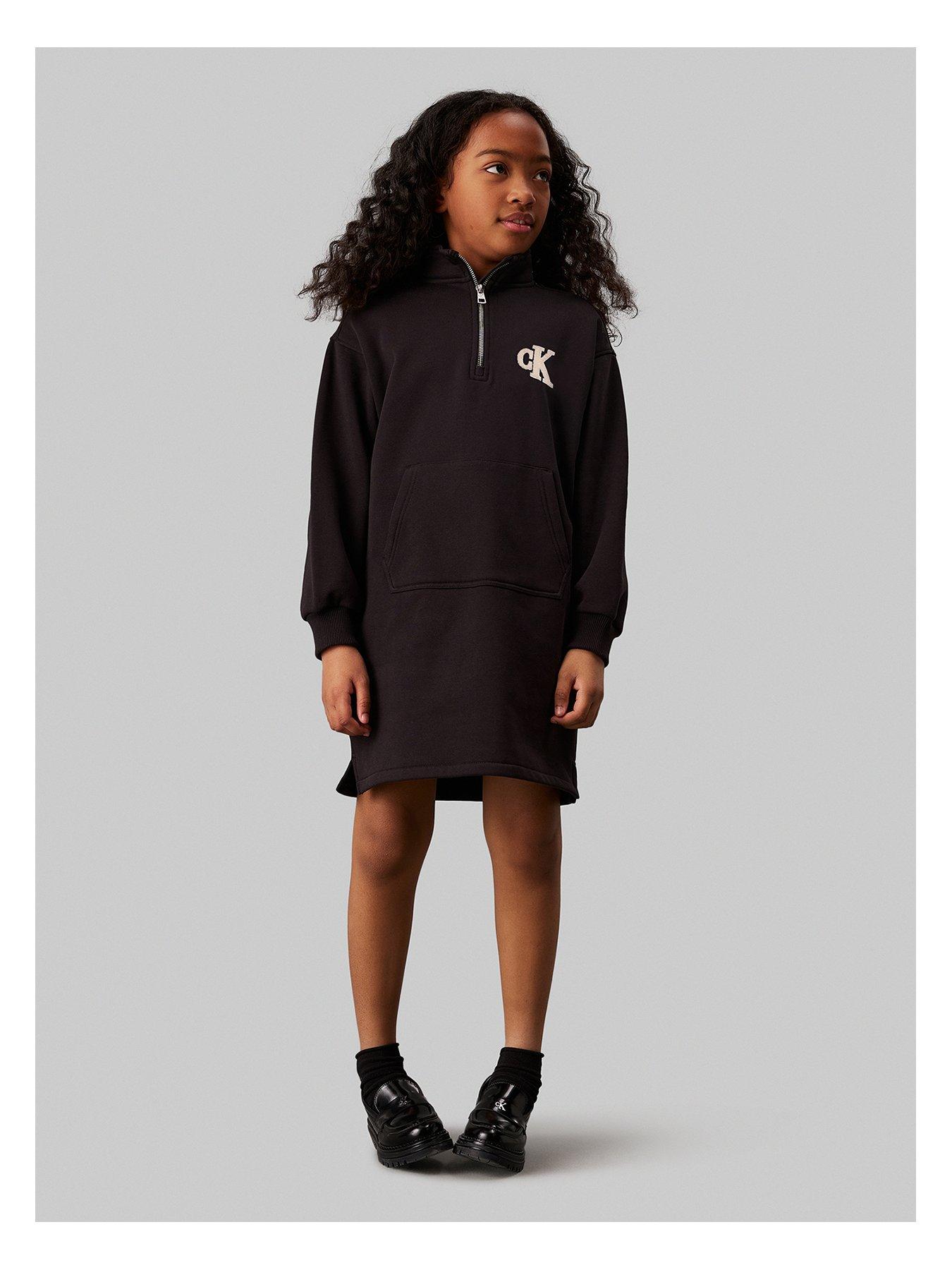 undefined Girls Teddy Monogram Zip Fleece Dress - Black
