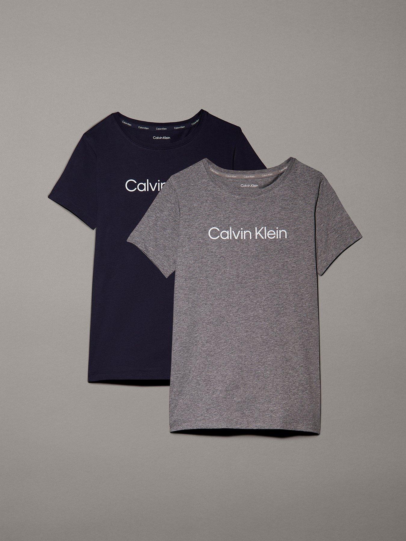 Calvin Klein Girls 2 Pack Short Sleeve Logo T shirt Grey blue littlewoods