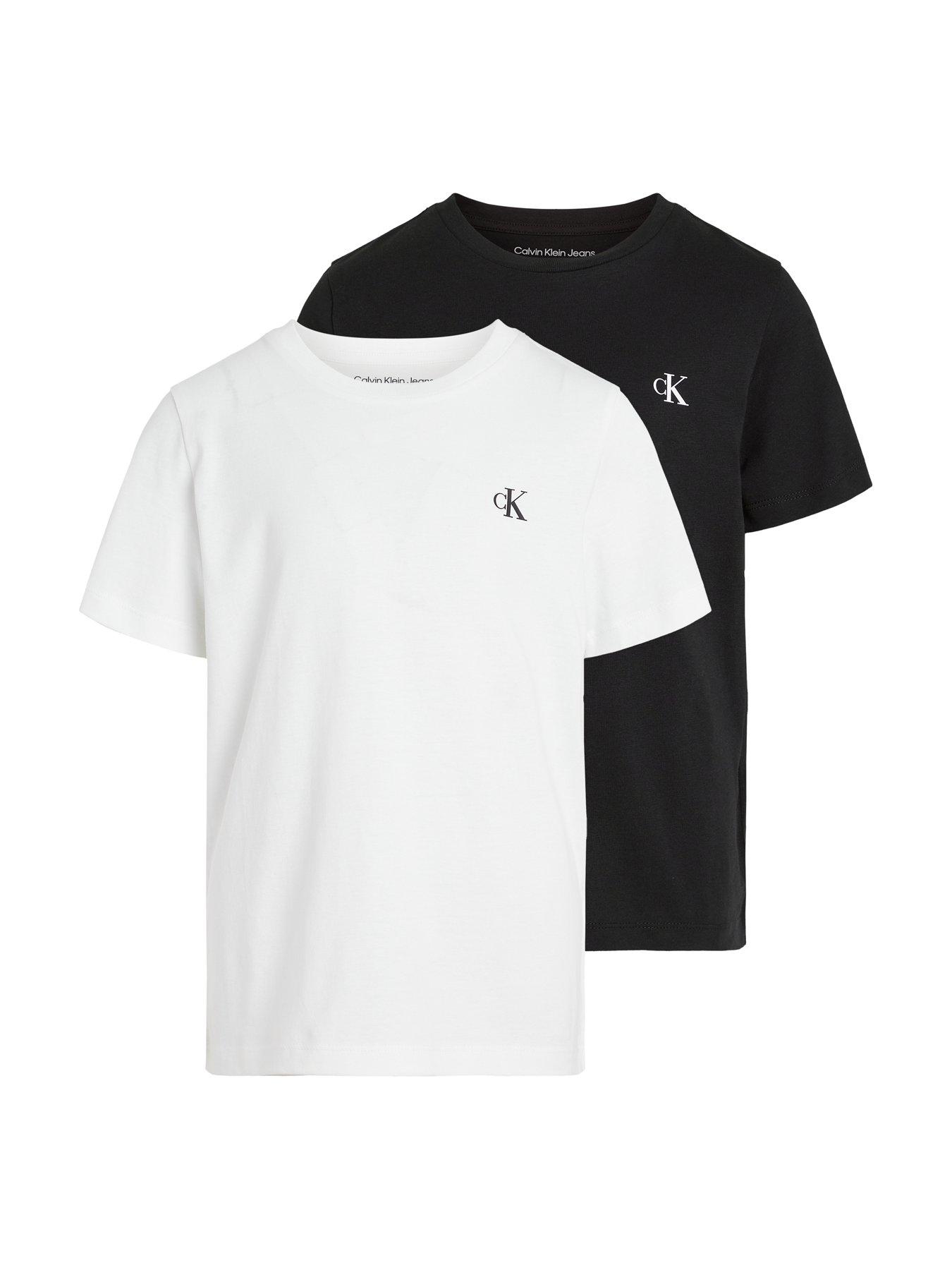 undefined Boys 2 Pack CK Monogram Short Sleeve T-Shirts - White/Black