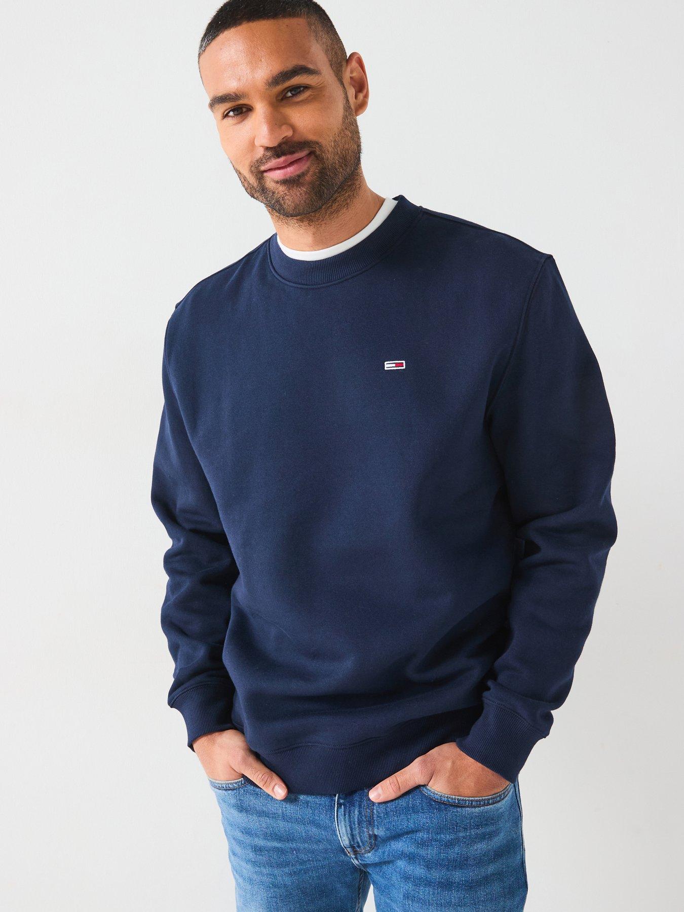 Image 1 of 4 of Tommy Jeans Regular Fit Small Left Chest Flag Crew Neck Sweatshirt - Navy
