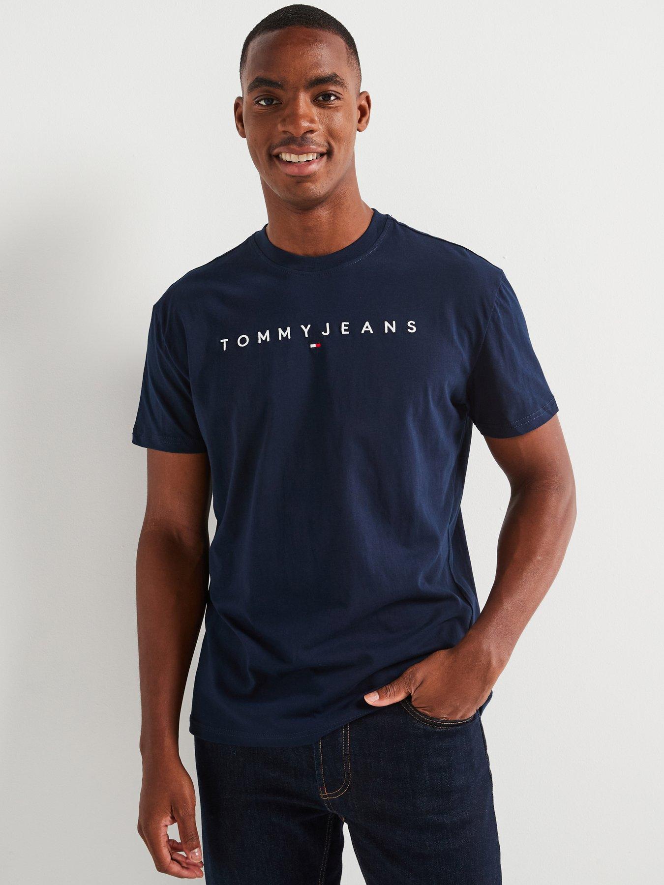 Tommy Jeans Slim Fit Linear Logo T-Shirt - Navy | littlewoods.com