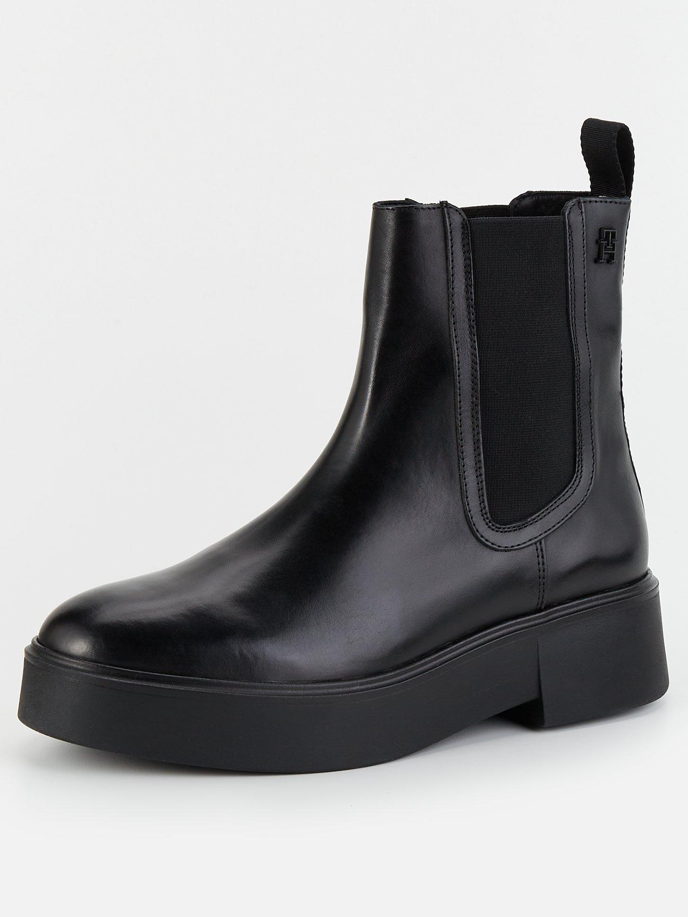  image of tommy-hilfiger-leather-ankle-chelsea-boots-black