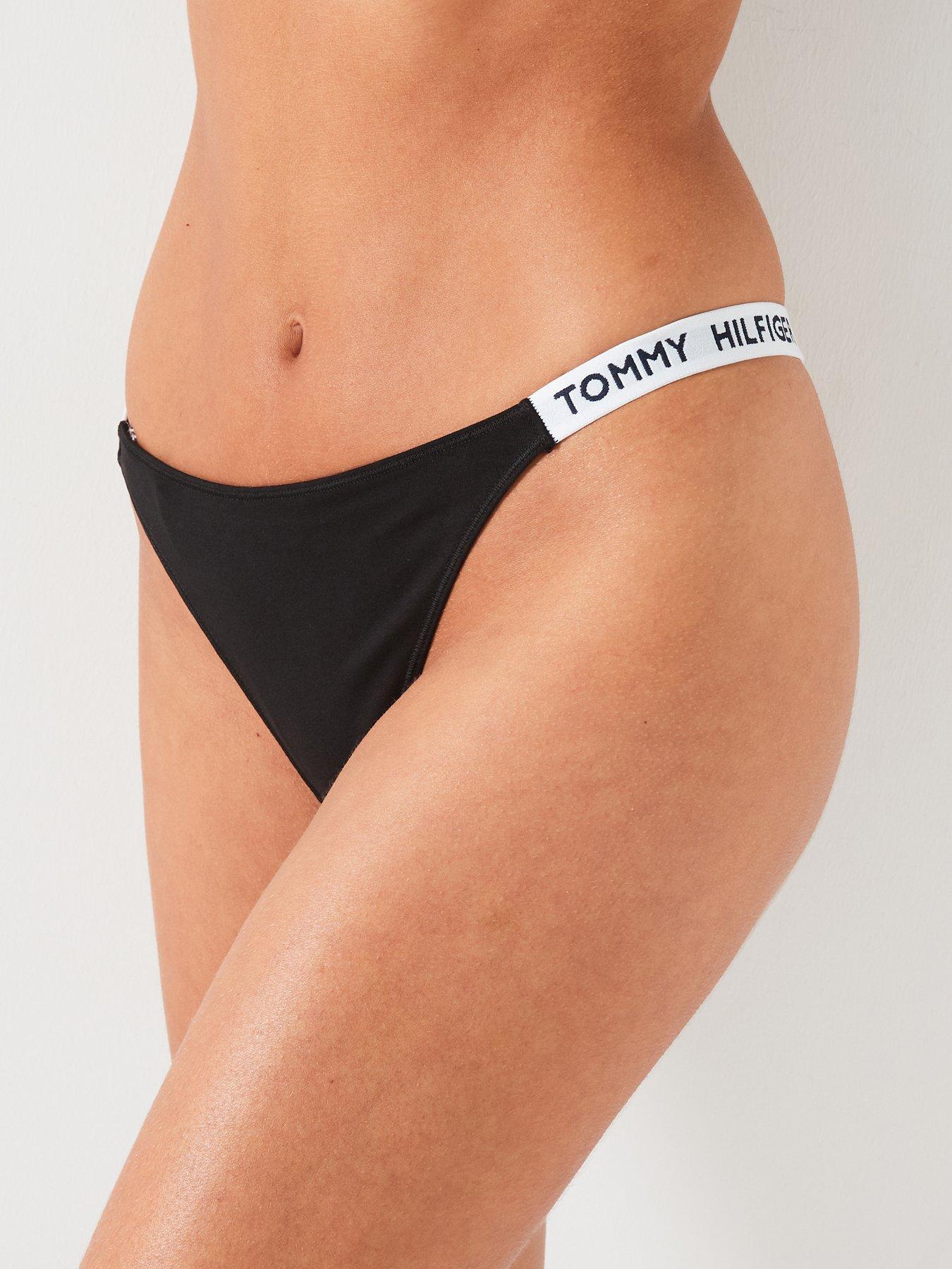 undefined High Leg Logo Banded Thong - Black