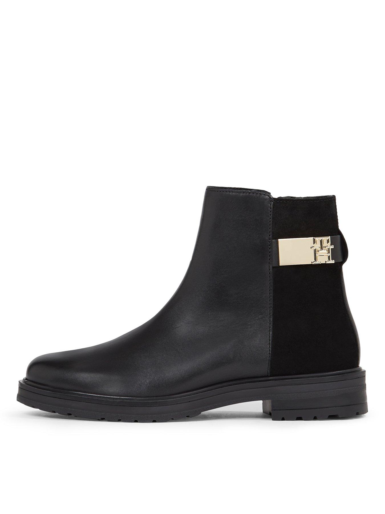  image of tommy-hilfiger-logo-leather-chelsea-boots-black